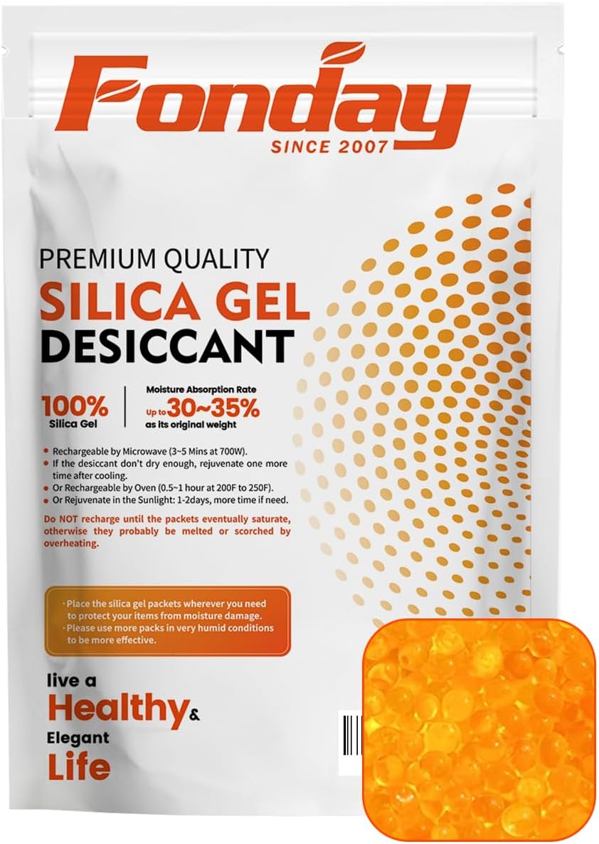 1.2LB Fonday Premium Moisture Indicating Silica Gel Desiccant Orange to Green Rechargeable Industry Standard Bead Size 3 to 5mm