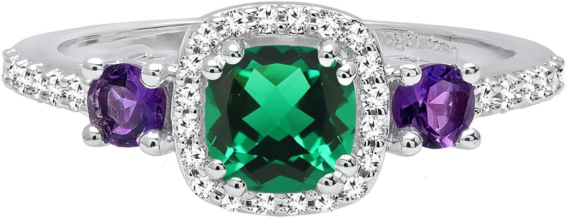 Dazzlingrock Collection 14K 5 MM Cushion Lab Created Gemstone & Diamond Ladies Engagement Ring, White Gold
