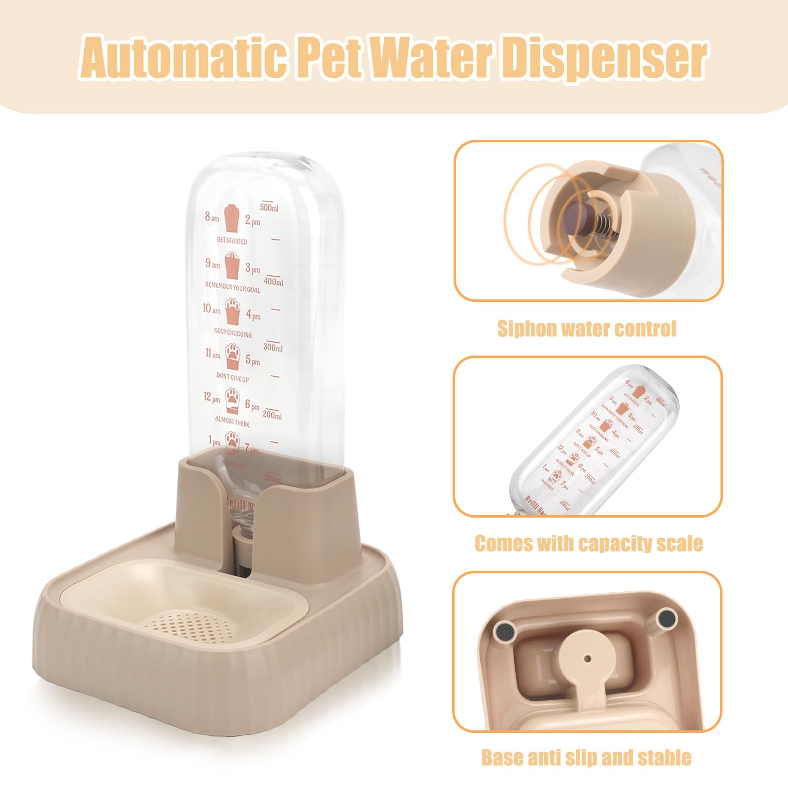 RETON Automatic Water Dispenser for Cats Rabbits, Puppies, Small Animals, 500 ml, Pack of 2, Green/Apricot - Image 3