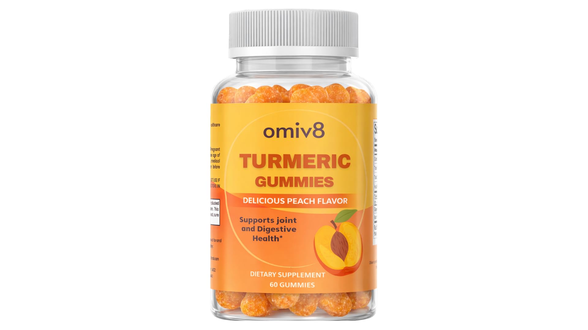 Turmeric Gummies with Ginger & Black Pepper – 250 mg Curcumin Extract for Joint Support & Digestion – Delicious Peach Flavor – 60 Gummies 1
