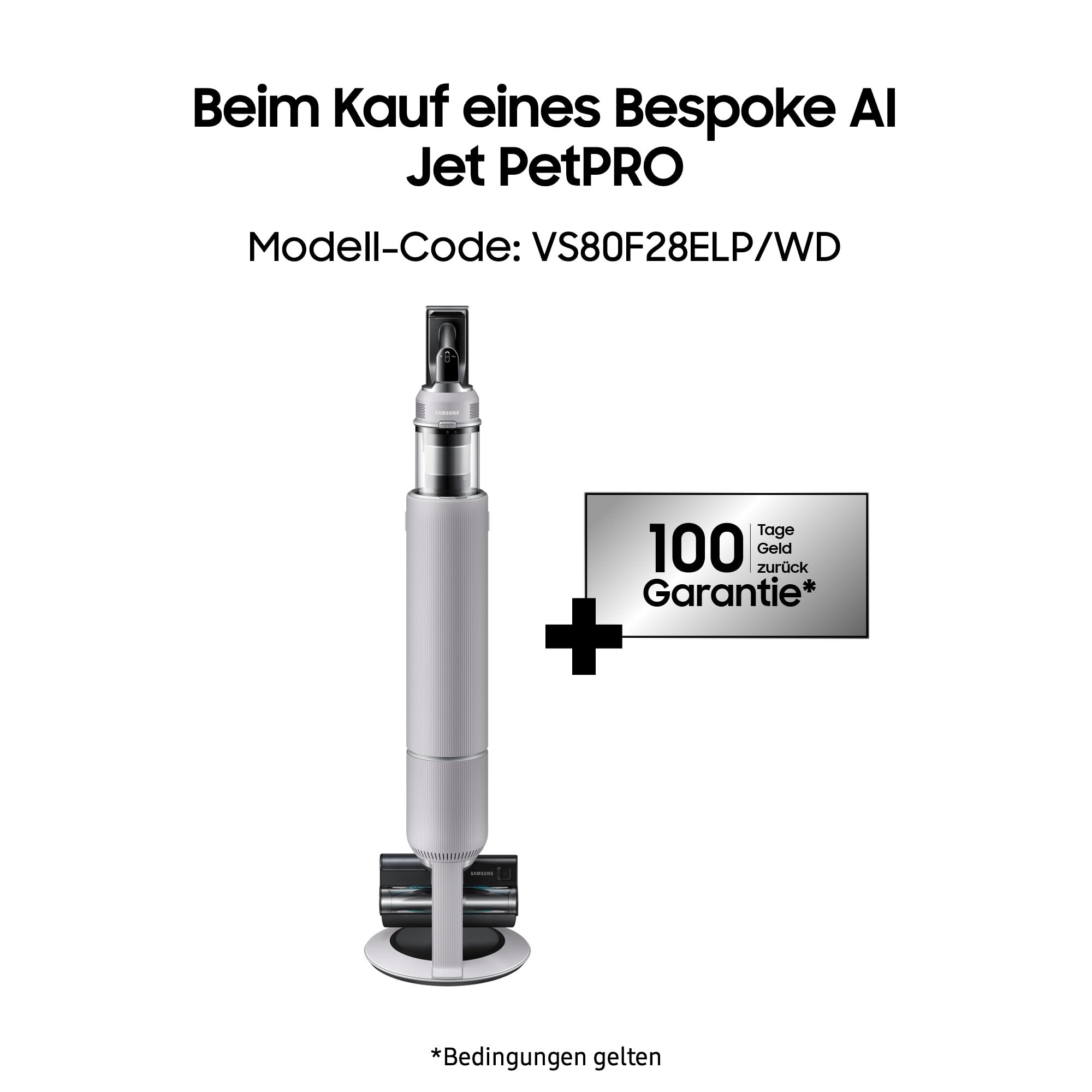 Samsung VS80F28ELP/WD Bespoke AI Jet PetPRO, Akku-Handstaubsauger mit Tierhaar-Bürste, Inkl. Zubehör, 280 W, All-In-One-Station, Jet Dual+ Bürste, Pet Tool+, Kombidüse, Teleskop‑Fugendüse, Pebble Gray