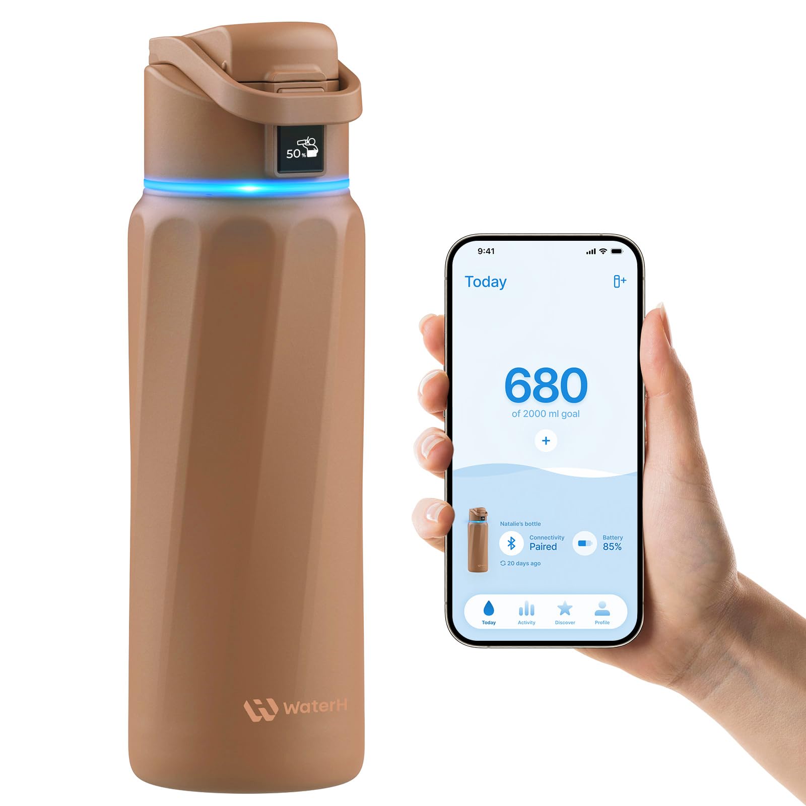 BOOST Smart Water Bottle with Reminder & Tracker, Double Wall Vacuum Insulated Bottles Stainless Steel, 32oz BPA-Free Wide Mouth for Gym, Office,