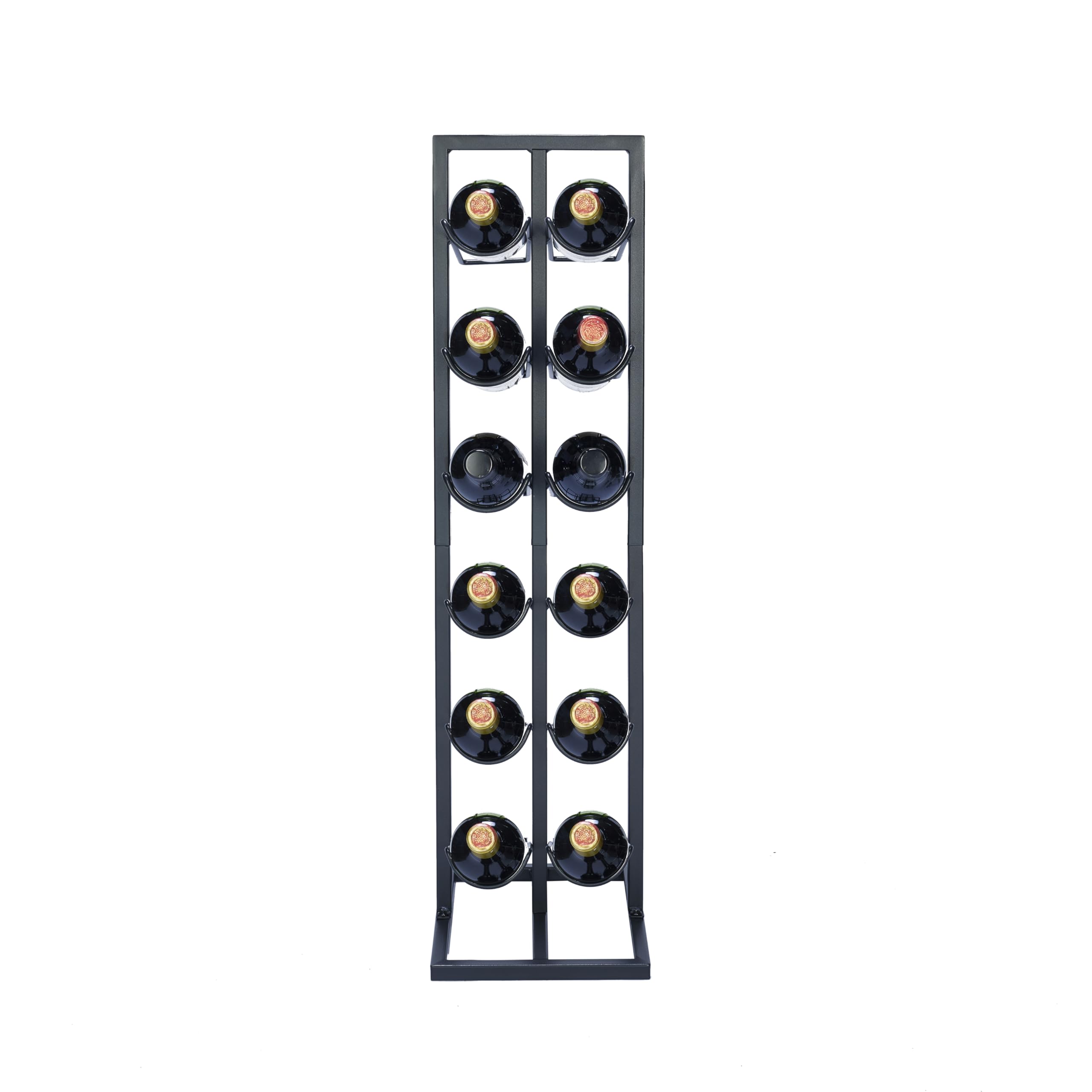 Botellero para botellas 6 o 12 - Gabinete de vino - Portabotellas de vino - Almacenamiento de vinos con sacacorchos - Negro - Recubrimiento en polvo Metal Acero Botelero Estilo industrial