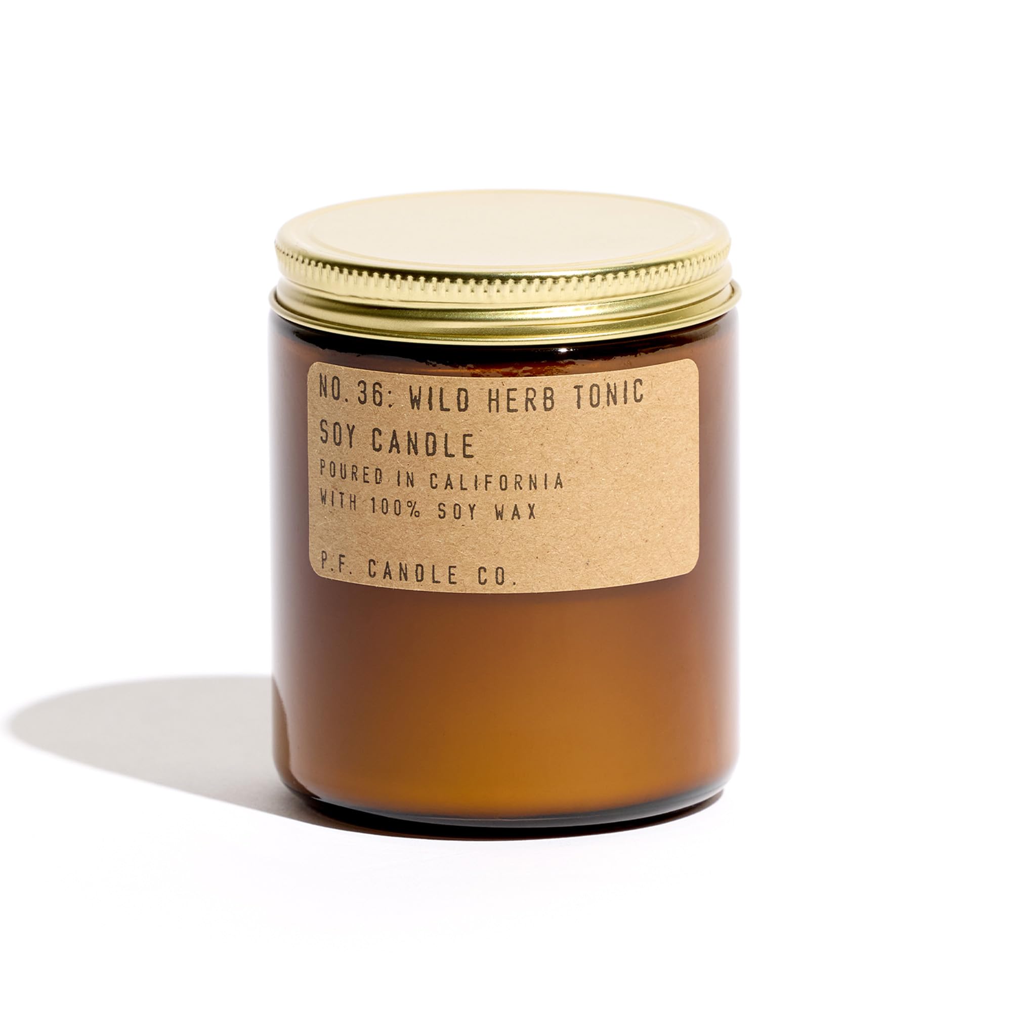 P.F. Candle Co. Wild Herb Tonic Classic Standard Scented Soy Wax Candle (7.2 oz) 40-50 Hour Burn Time, Amber Glass Jar, Made in The U.S.A