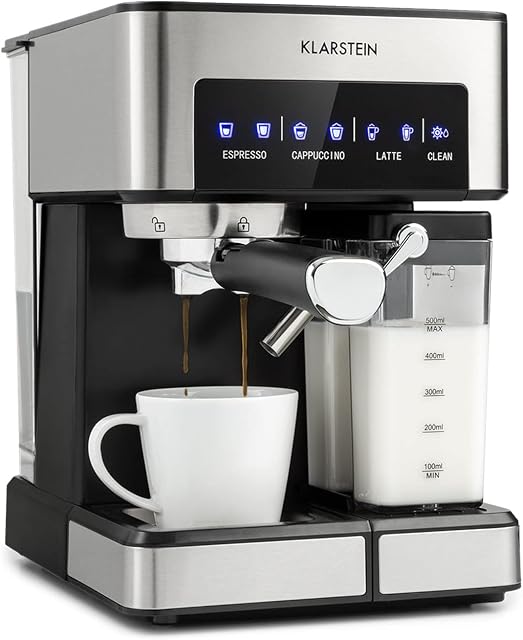 Klarstein Arabica Espresso Coffee Maker - Coffee Machine, Espresso Machine, 1350 watts, 1.8 liter water tank, 20 bar, touch control panel, stainless steel