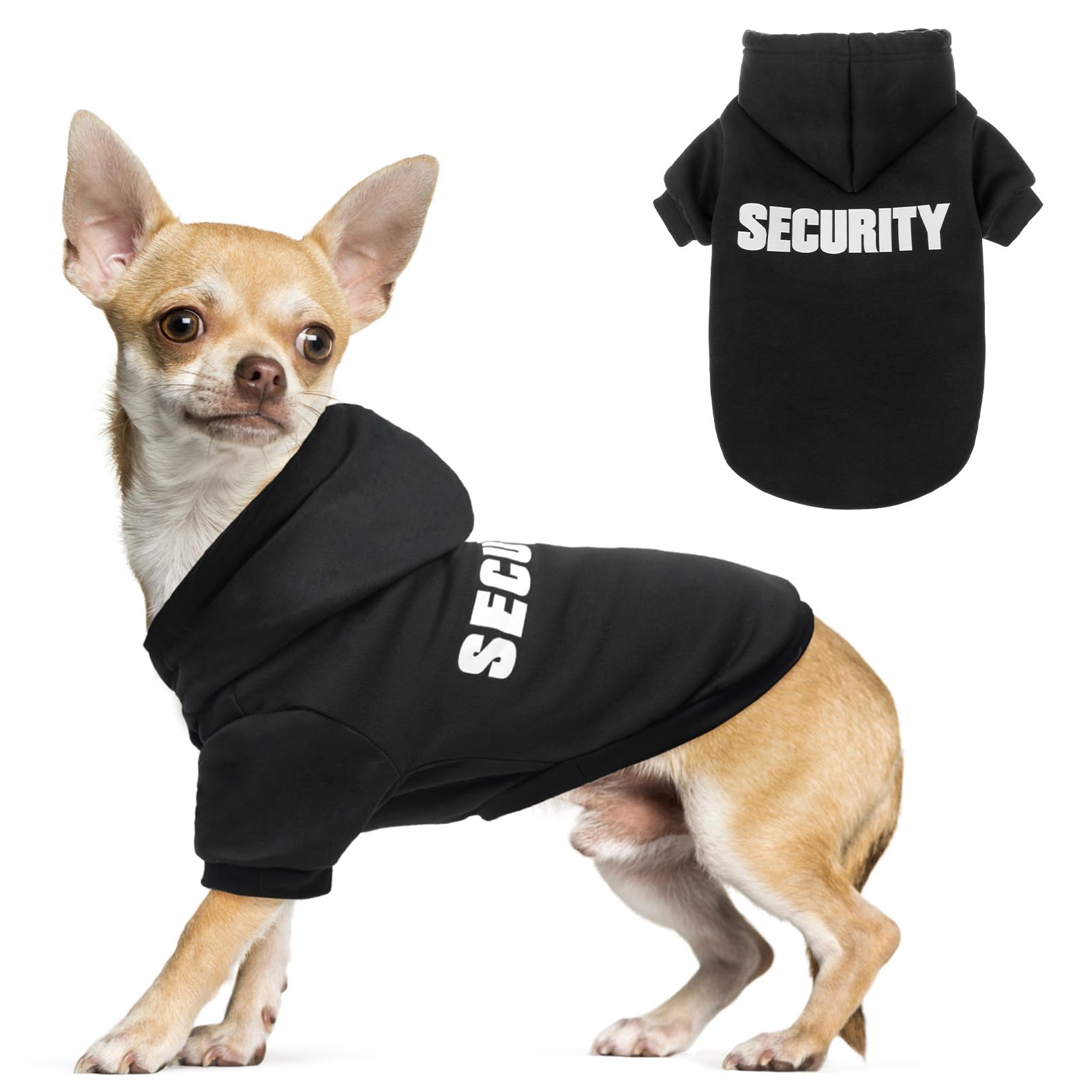 SCENEREAL Security Dog Hoodie Sweaters for Small Medium Large Dogs, Brushed Fleece Dog Clothes with Hat,Soft Cotton Winter Spring Coat All Weather Clothes, Classic Halloween Costume with Leash Hole — image 1