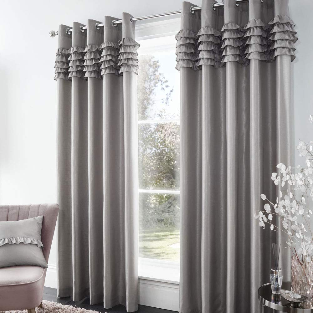 Catherine Lansfield Silver Flamenco Eyelet Curtains 90X90 Inch