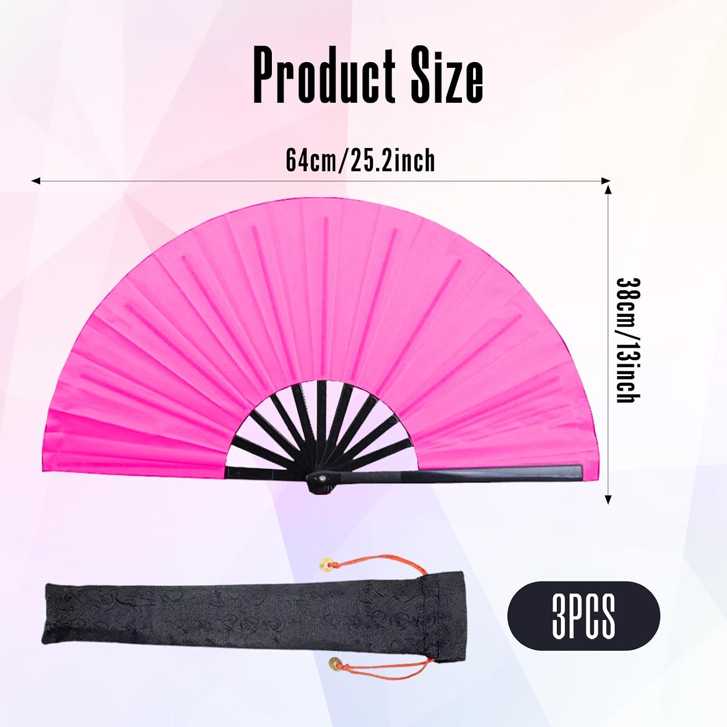 3 Pcs Large Folding Popping Fan Line Dancing Fan, Foldable Boots on The Ground Hand Fan, Big Handheld Line Dance Clap Fans (3 Pcak Rose)