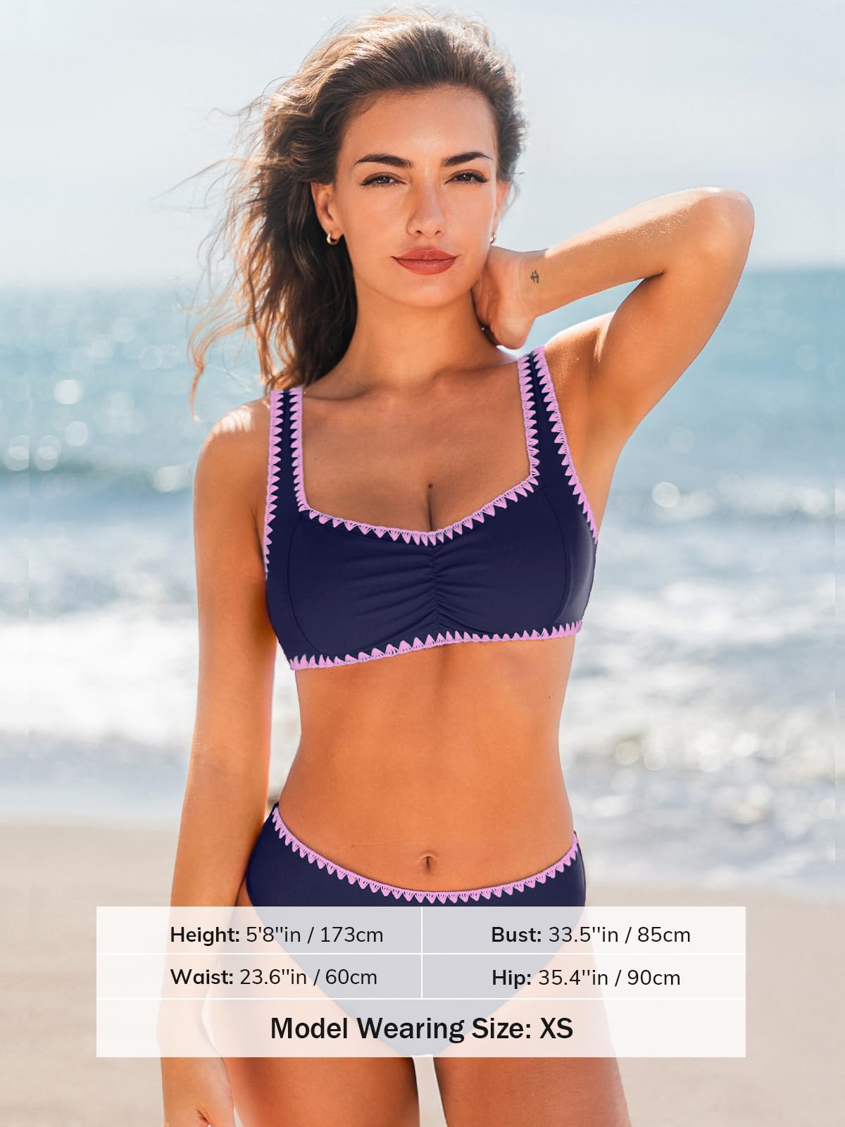 CUPSHE Damen Bikini Set Herzausschnitt Verstellbare Breite Träger Nähte Mittlerer Bund Badeanzug
