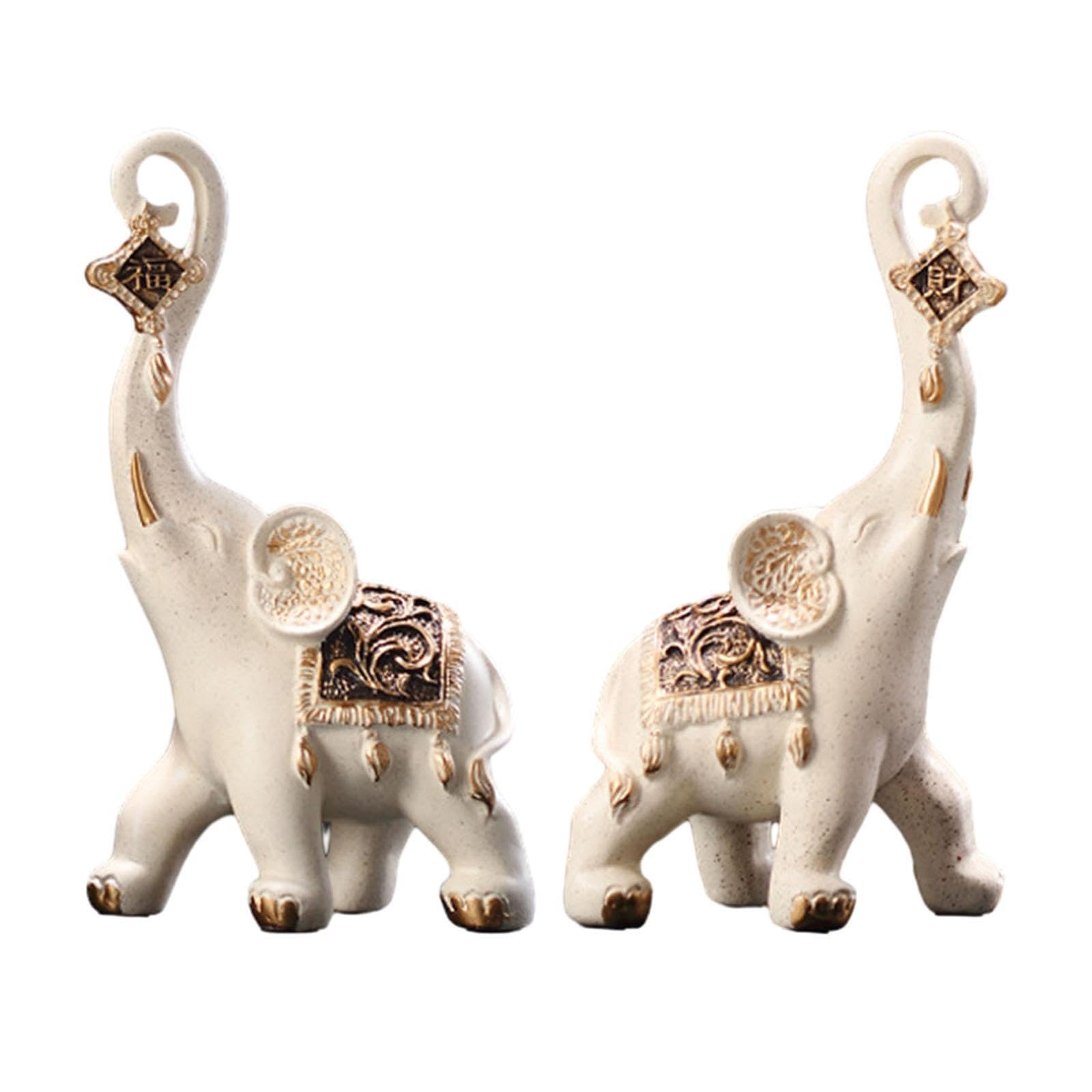 TWISAXC Crafted Elephant Statues Modern Resin Figurines Living Room Home Decor Pair Of Cute Elephant Figurines Ornamented With Details Modern Bookcase Shelf