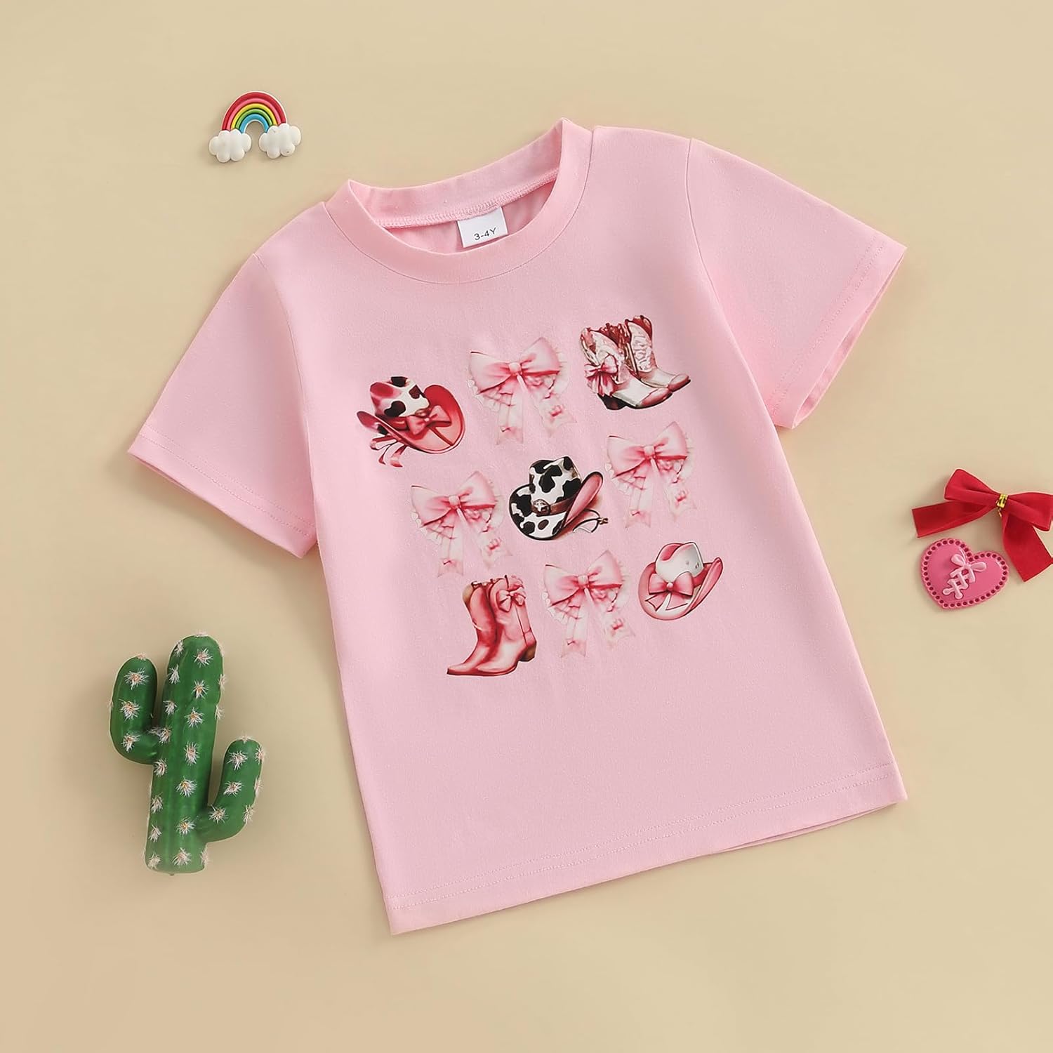 Toddler Baby Girls Western Cowgirl T-Shirt Kids Short Sleeve Funny Rodeo Graphic Summer Tee Tops Pink Coquette Bow 5-6 Years image 3 of 7 B0DYTKKLS3