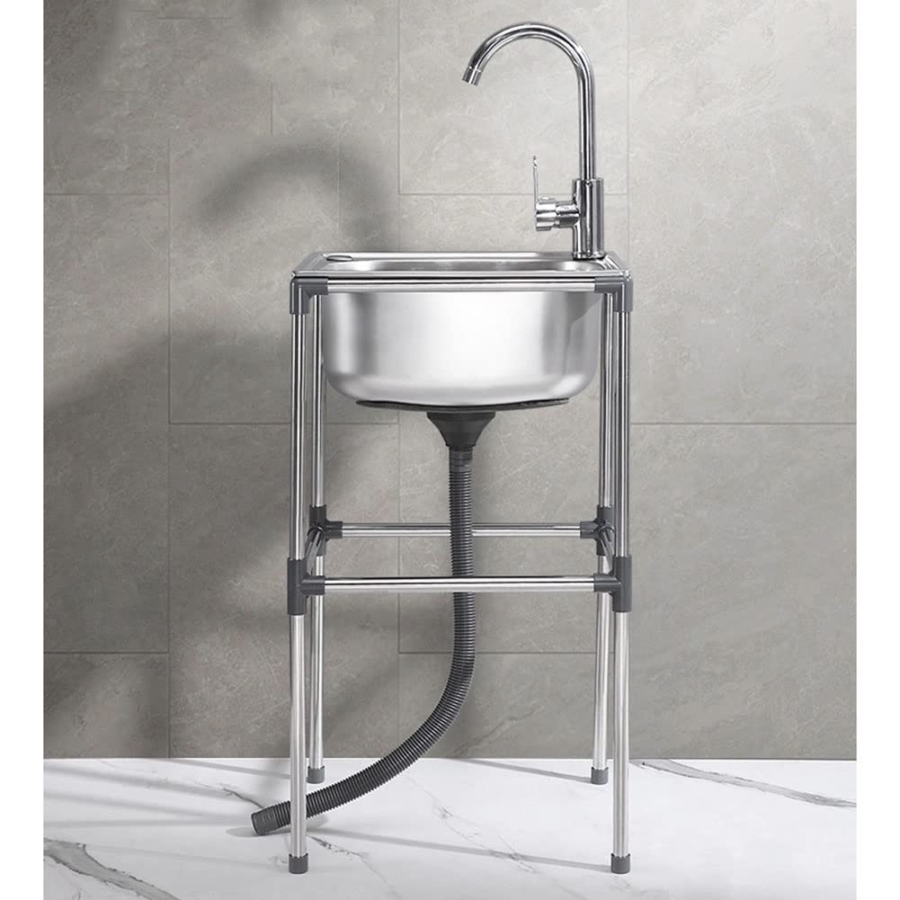Lavello in acciaio inox con supporto, lavello da cucina autoportante con lavabo, lavello per casa, lavanderia, garage, bar, ristorante e altro, argento-a-a-48 x 35 x 15 cm