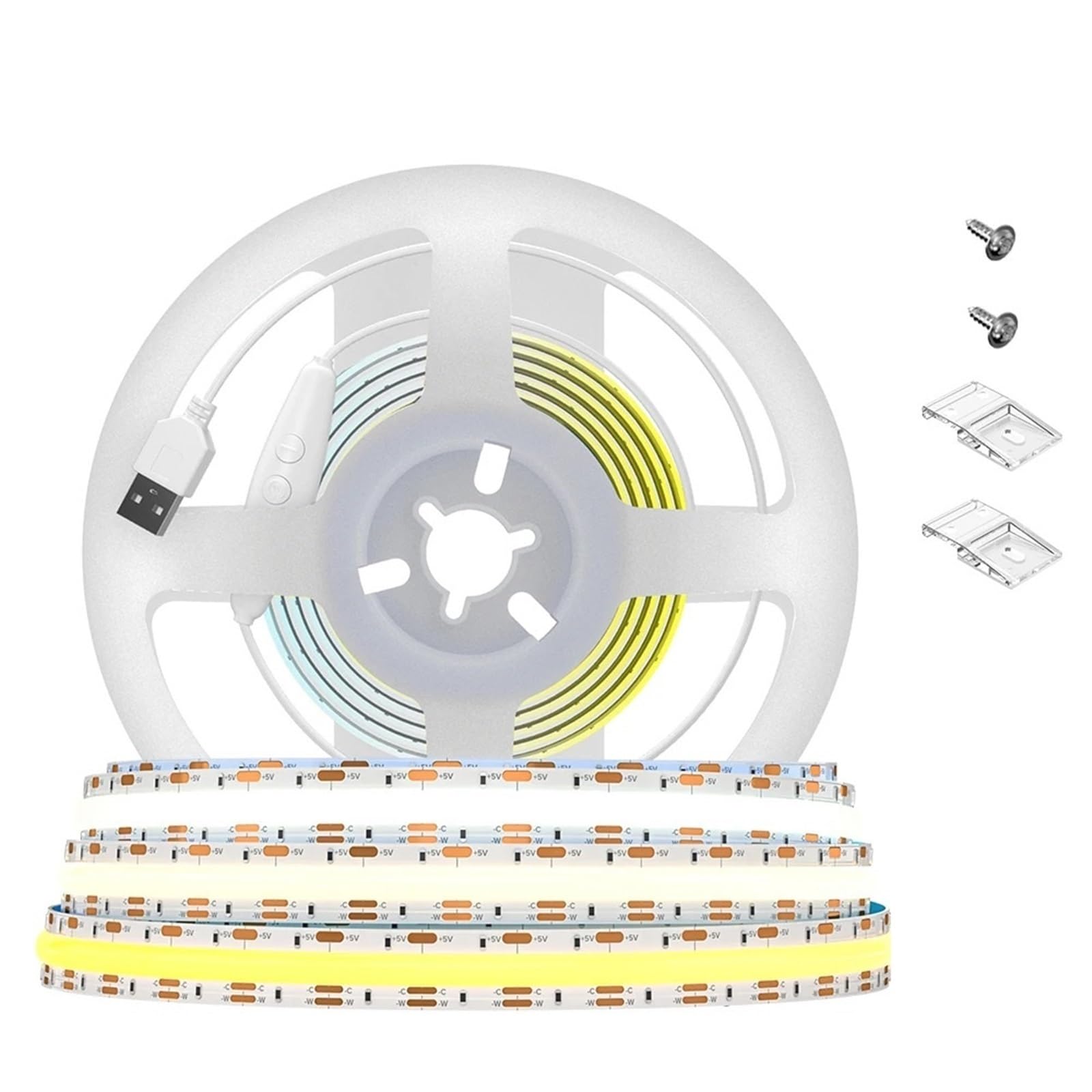Tira de Luces LED con Enchufe USB, Juego Completo de 640 LED, Luces LED COB de 2700K a 6000K, RF13 Teclas, Control Remoto, Flexible, Regulable, Lineal(2m)