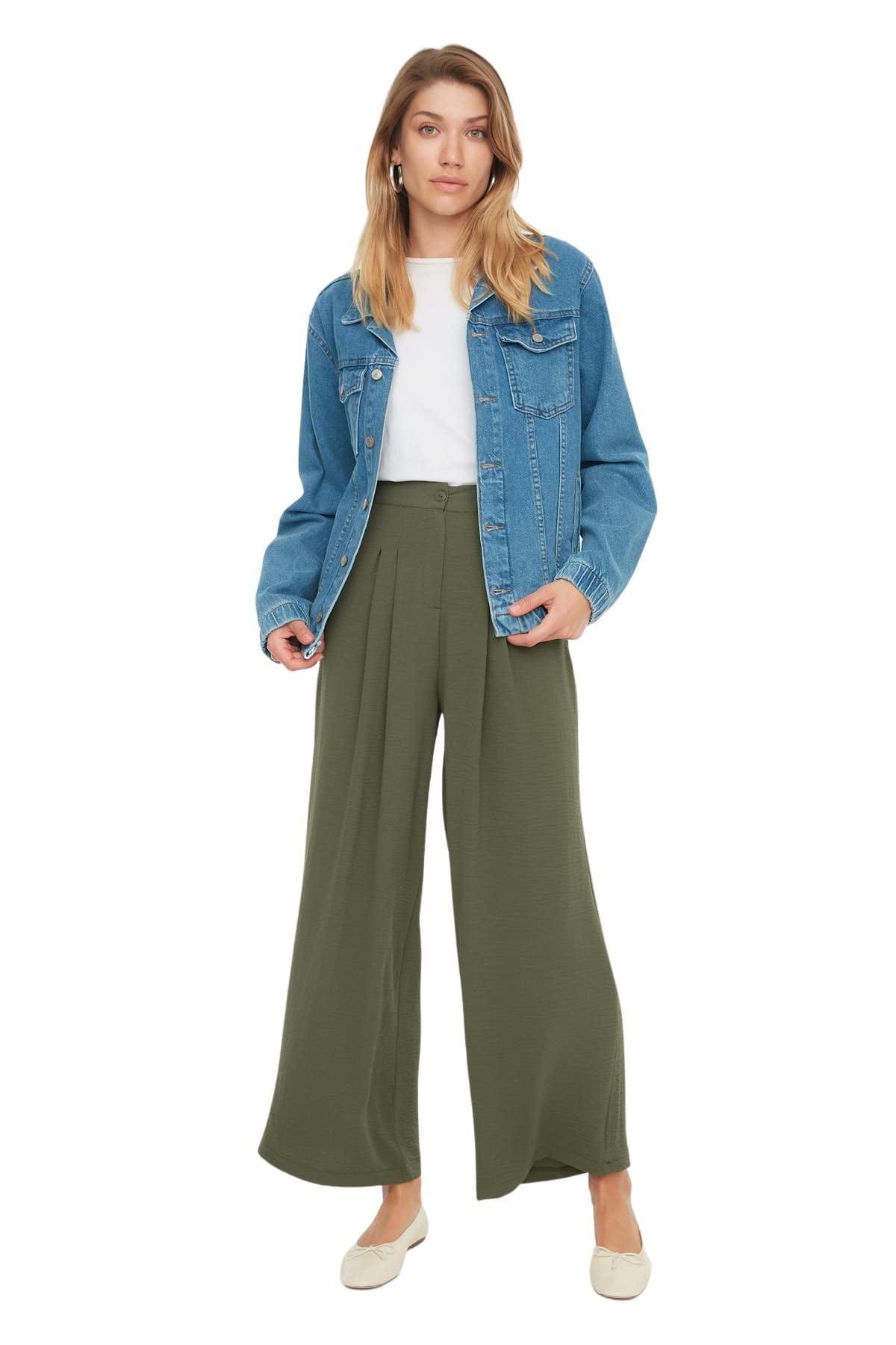 Trendyol FeMan Modest High Waist Wide Leg Straight Modest Pants Khaki