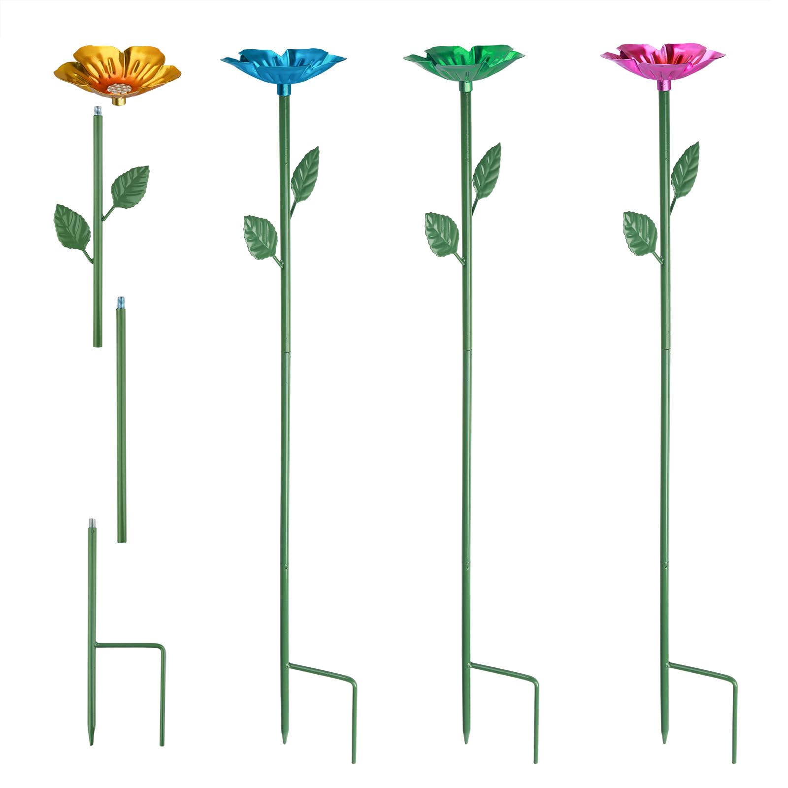 4 Pack Bee Watering Station for Garden - Bee Baths and Butterfly Feeders with Metal Garden Stakes, Colorful Bee Cups for Yard Decor (Red, Green, Blue, Yellow)