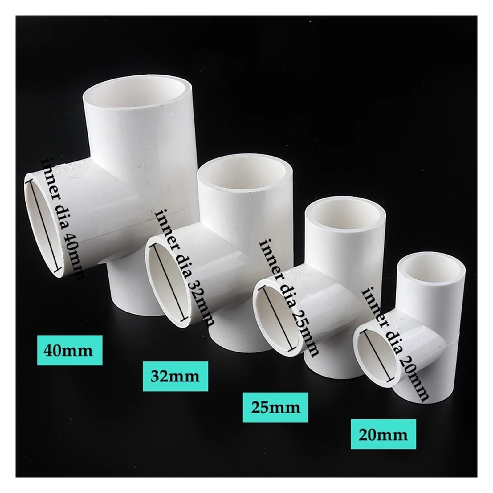 Conectores de tubo rígido blanco de PVC de gran tamaño de 63 a 200 mm, conectores en T iguales de 3 vías, accesorios/suministro de agua de riego(160mm inner dia)