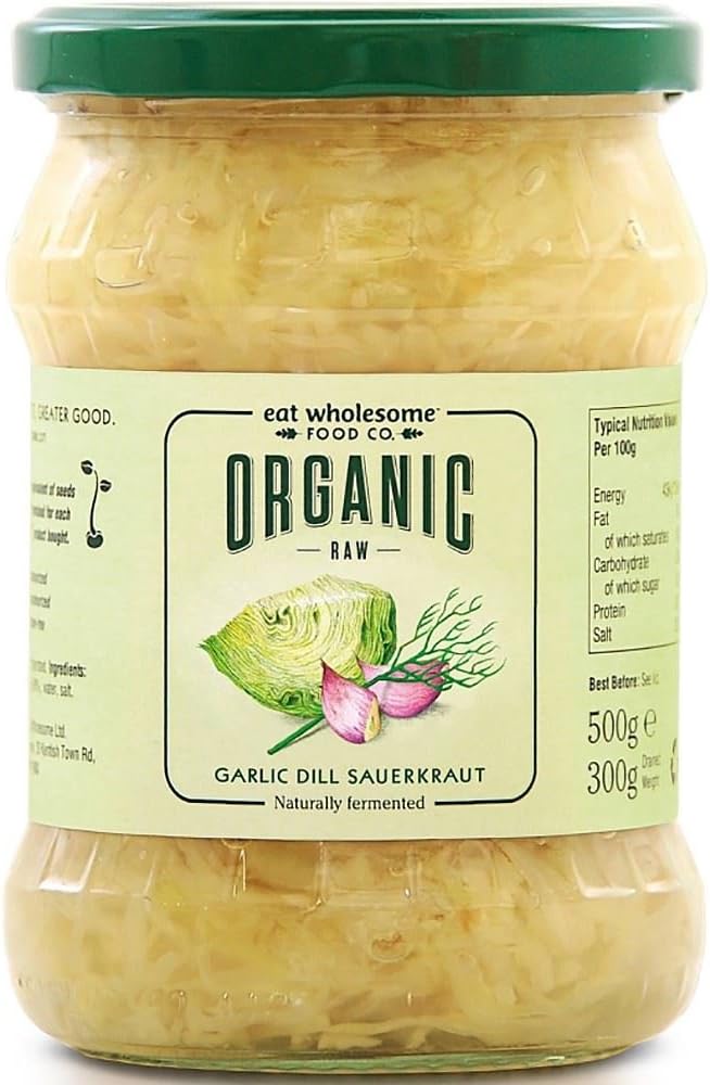 Eat Wholesome Organic Raw Unpasteurised Garlic & Dill Sauerkraut 500g