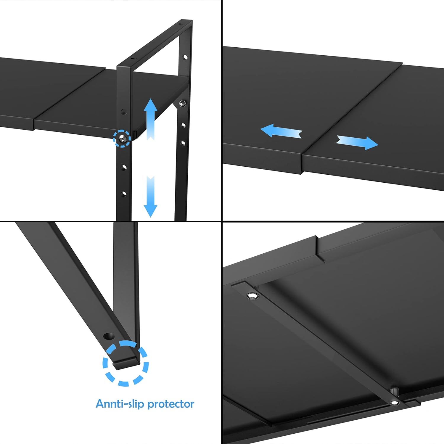 Redrubbit Extendable Microwave Oven Rack, Heavy Duty Steel Metal Shelf Adjustable Height Home Office Pantry Shelf Space for Kitchen Counter Organization, Black
