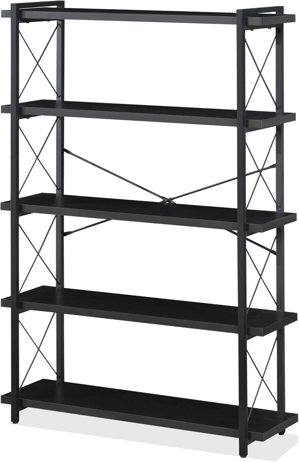 HCHQHS Bookshelf, 5-Tier Industrial Bookcase, Black Open Book Shelf, Freestanding Tall Bookshelves with Metal Frame