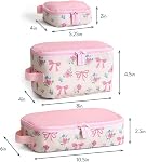 Itzy Ritzy Packing Cubes for Travel – Set of 3 Packing Cubes or Travel Organizers; Each Cube Features a Mesh Top, Double Zippers and a Fabric Handle (Ribbons & Roses)