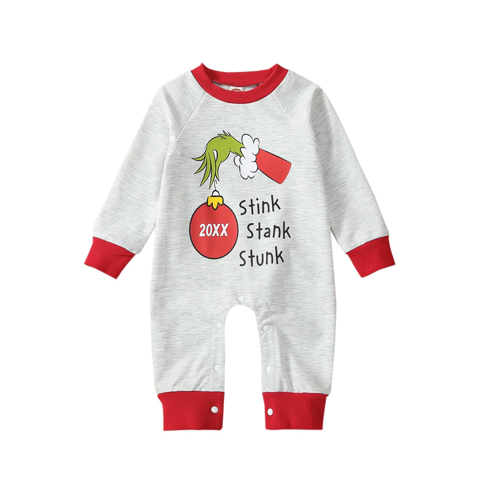 sdghgInfant Toddler Baby Boys Christmas Outfits Long Sleeve Jumpsuit Grinch Printing Romper One Piece Red Patchwork Bodysuit