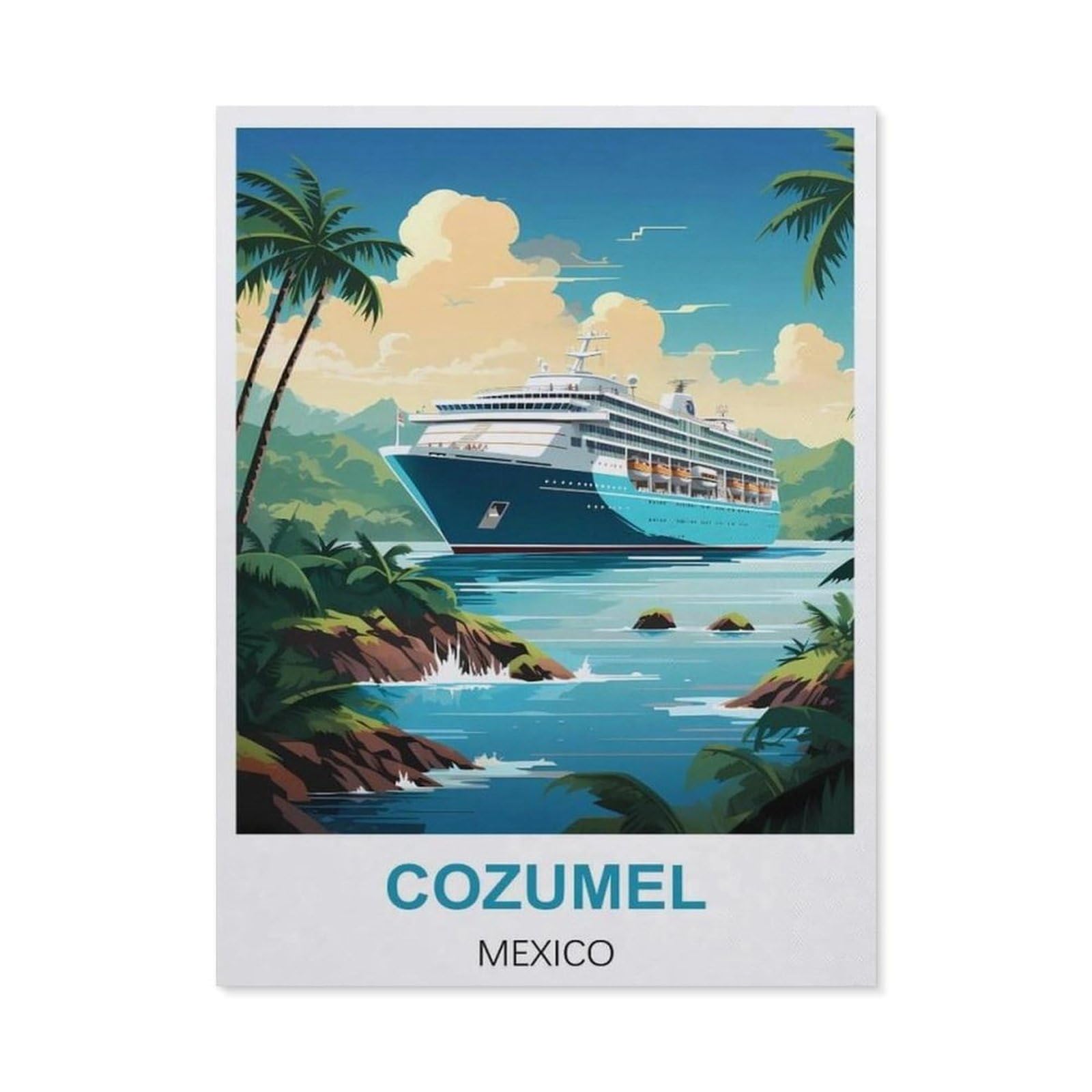 5D DIY Diamond Painting，Cozumel Mexico Vintage Travel Posters，Round Full Drill Crystal Rhinestone Embroidery Cross Stitch Arts Craft Canvas for Home Wall Decor（50 x 60 cm/19.68 x 23.62 inches）-BZ88