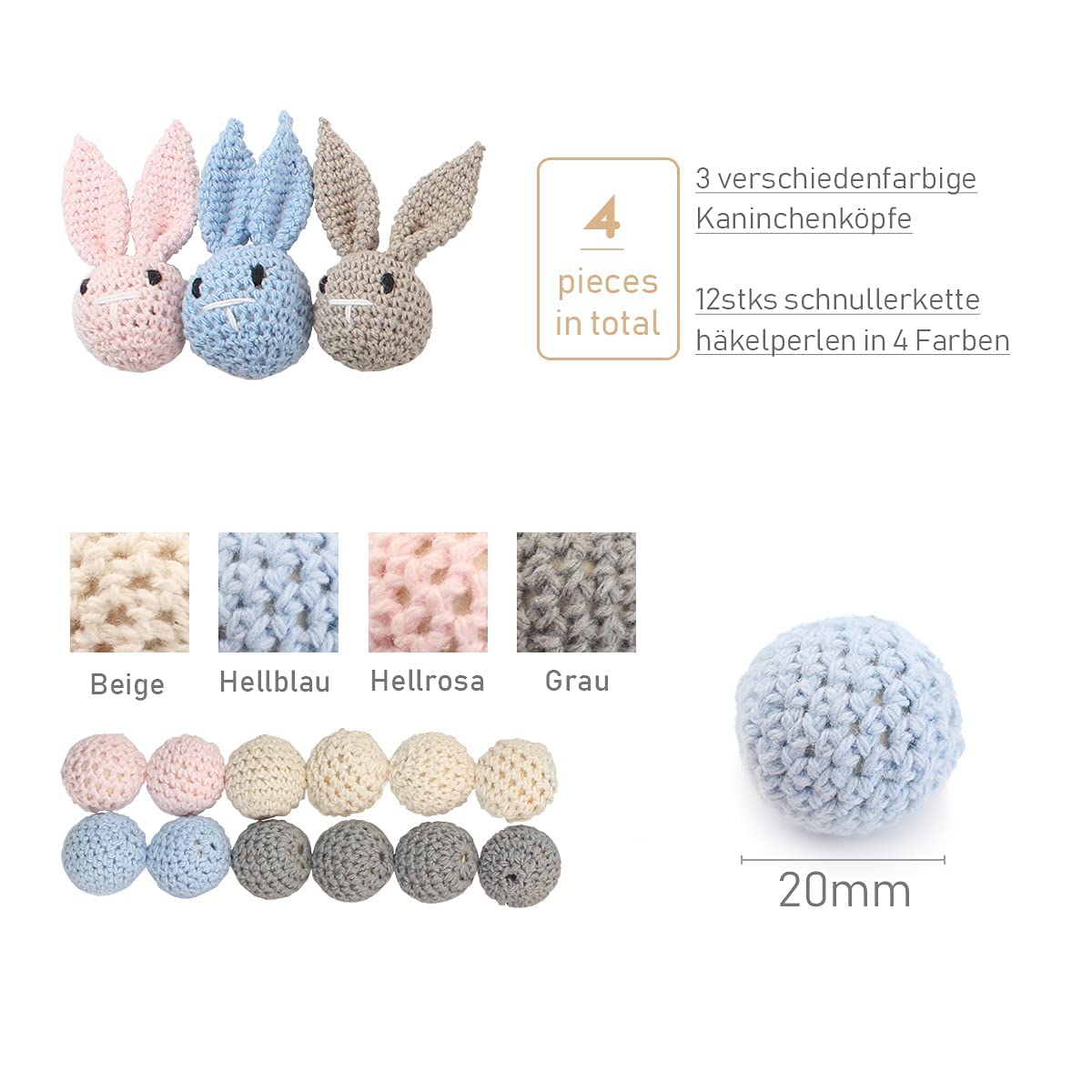 169 Stück Makramee Holzperlen Set, 138 Holzperlen, 12 Stück 20mm Häkelholzperlen, 8 Holzclips, 3 Stück Häkelhäschen,4 Stück Hölzerner Kreis 20m Bastelseile für DIY Schmuck, Heimwerker