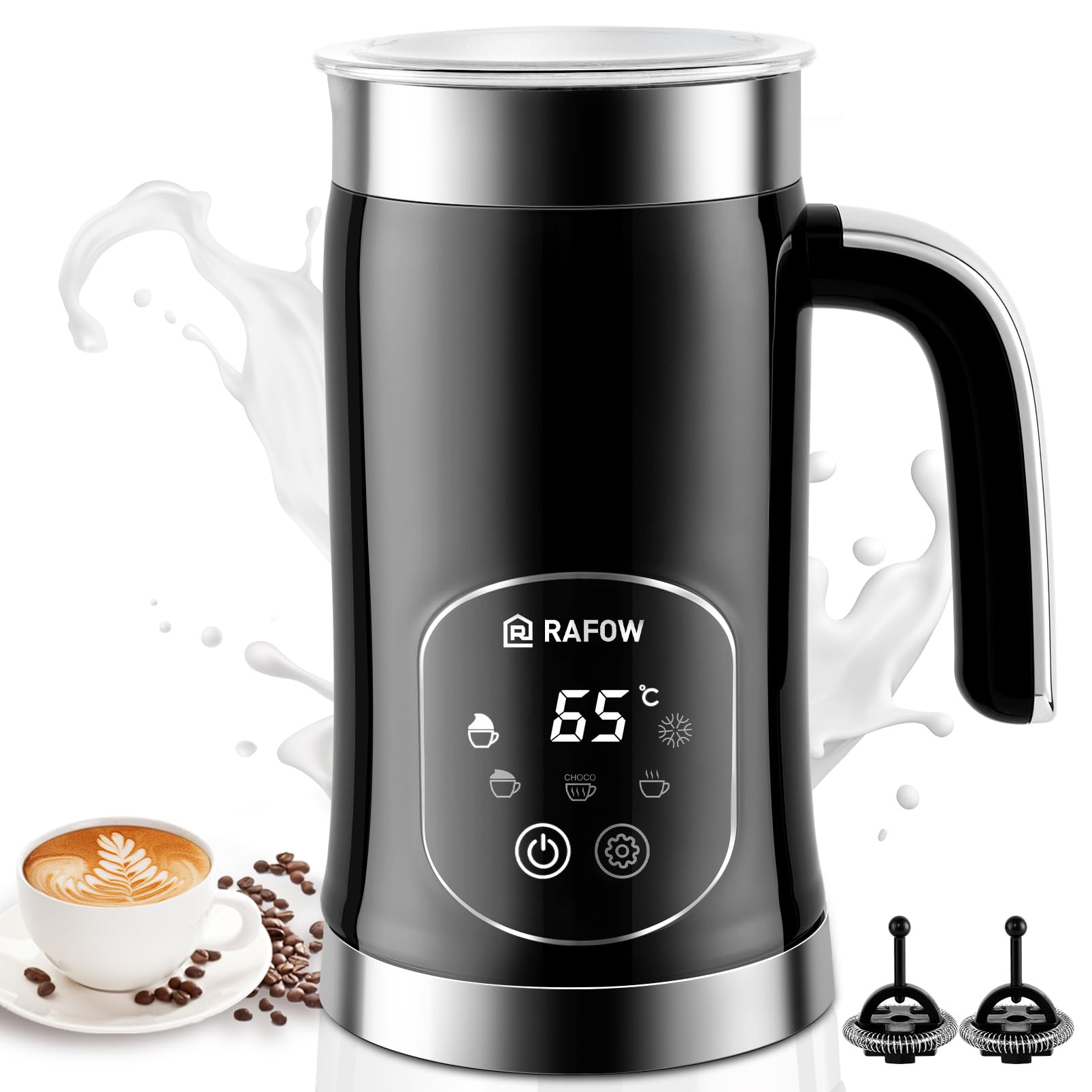 5-in-1 Milk Frother Electric Steamer: Upgraded Automatic Magnetic Foamer 11.8oz Hot & Cold Foam Maker and Milk Warmer with LED Display Touch Screen & Two Whisks for Latte,Cappuccinos,Silent Working