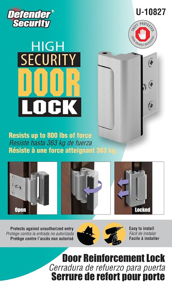 Prime-Line U 10827 Door Reinforcement Lock – Add Extra, High Security to your Home and Prevent Unauthorized Entry – 3 In. Stop, Aluminum Construction, Satin Nickel (Single Pack) by PRIME-LINE - Image 3