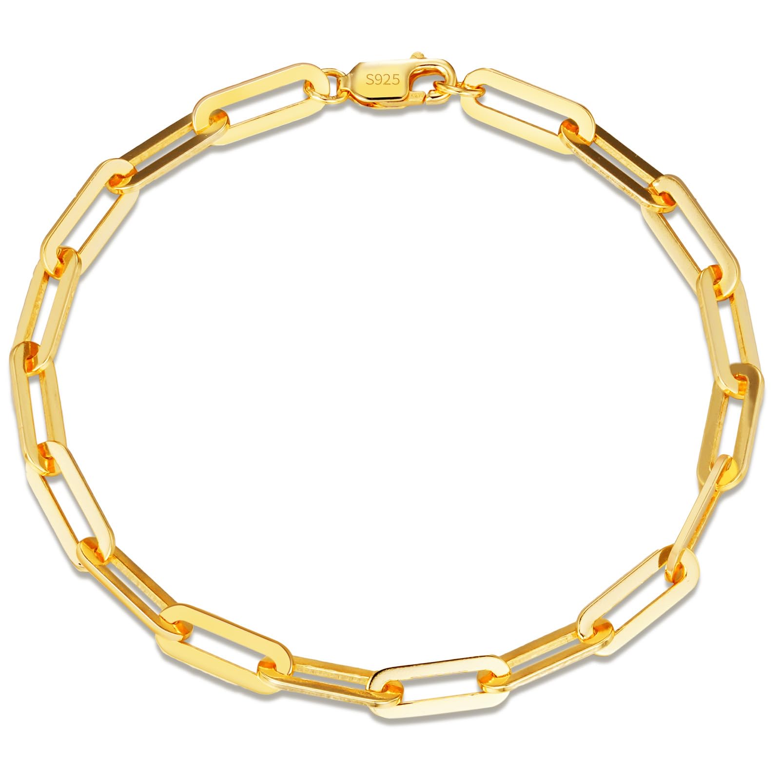 SugarTang Paperclip Bracelet for Men Women,18k Gold Plated 925 Sterling Silver Italian 4.5mm Solid Diamond Cut Paperclip Link Chain Bracelet Jewelry (6.5-7.5in/Sliver-Gold)