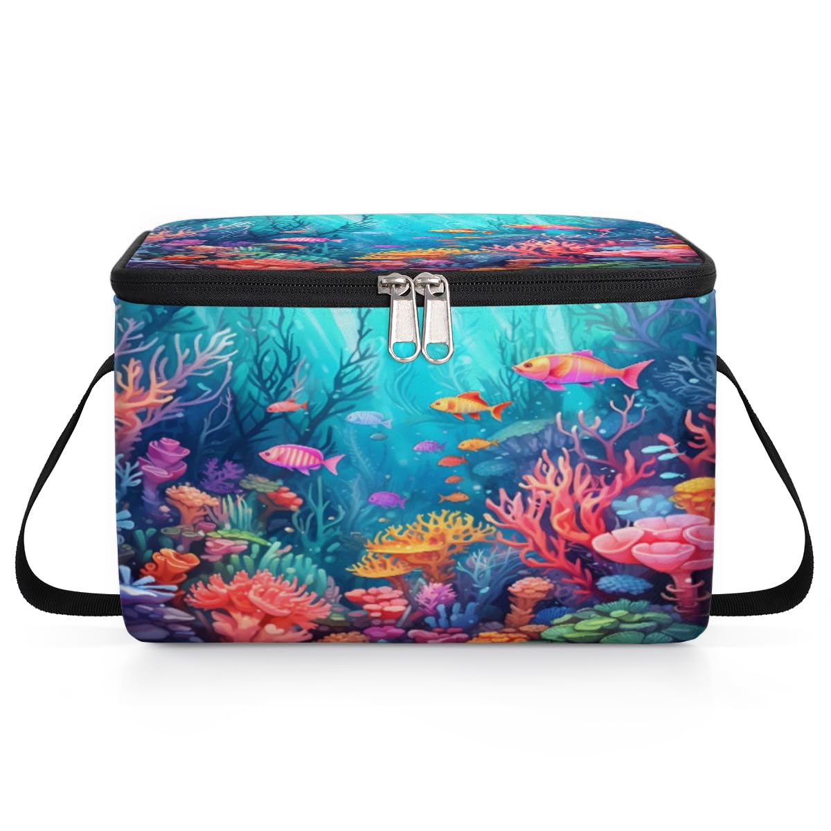 GzLeyigou Underwater World Fish Sea Lunch Bags for Women Men 9 Cans, Hot & Cold Food Delivery Bag Insulated Grocery Bag Insulated Lunch Box Ocean Theme Cooler Bag for Office Work Picnic Beach