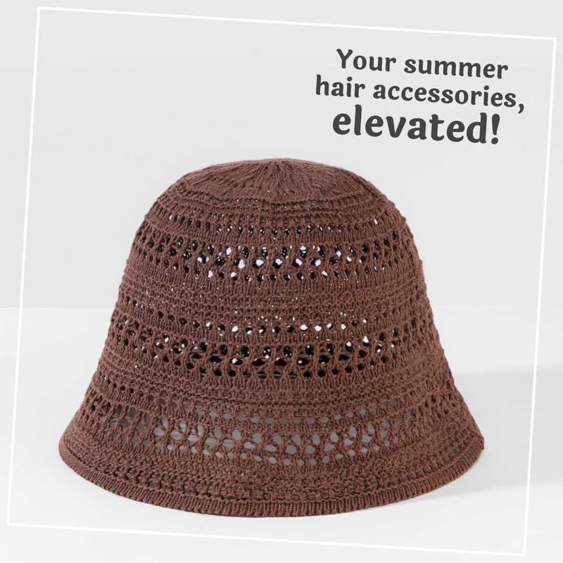 Image of Hair Drama Co. Crochet Bucket Hat for Women | Comfy & Casual Knit Handmade Foldable Floppy Hat | Summer Crochet Bucket Cap for Women & Girls