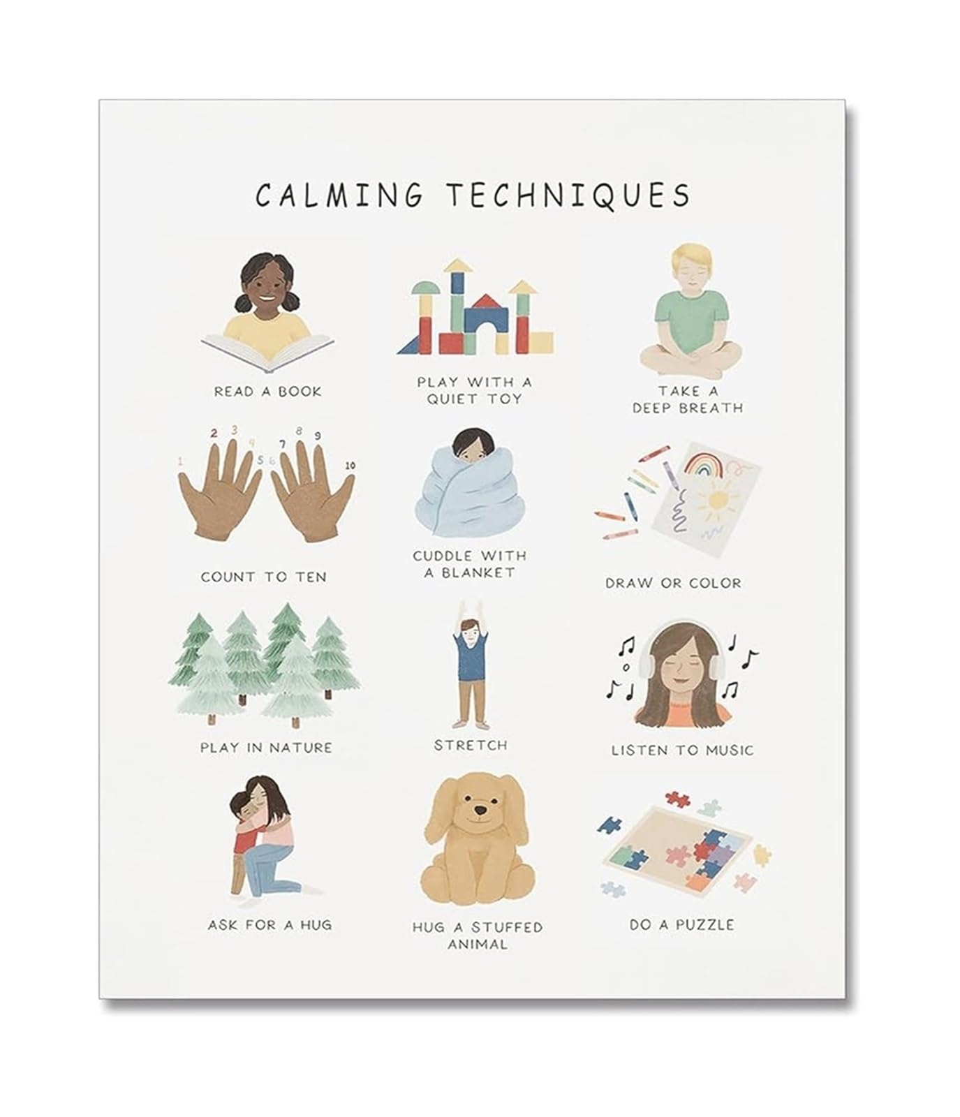 MDBJTCYZN Mindfulness Classroom Poster Calming Corner Mental Health Boho Emotions Chart with Calming Techniques Wall-Art