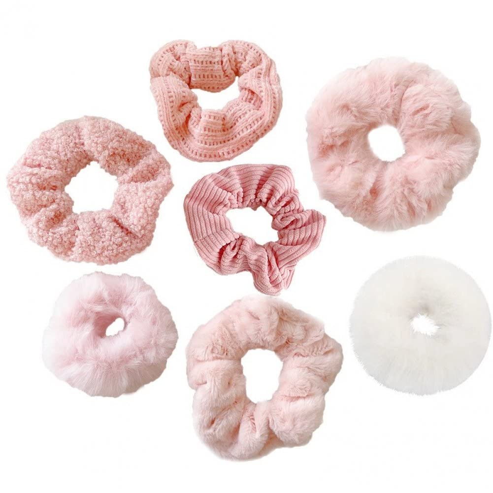 Stakee Plush Hair Scrunchies 7pcs Hair Rope Elastics Hair Bands Ponytail Scrunchies Hair Accessories for Women Girls