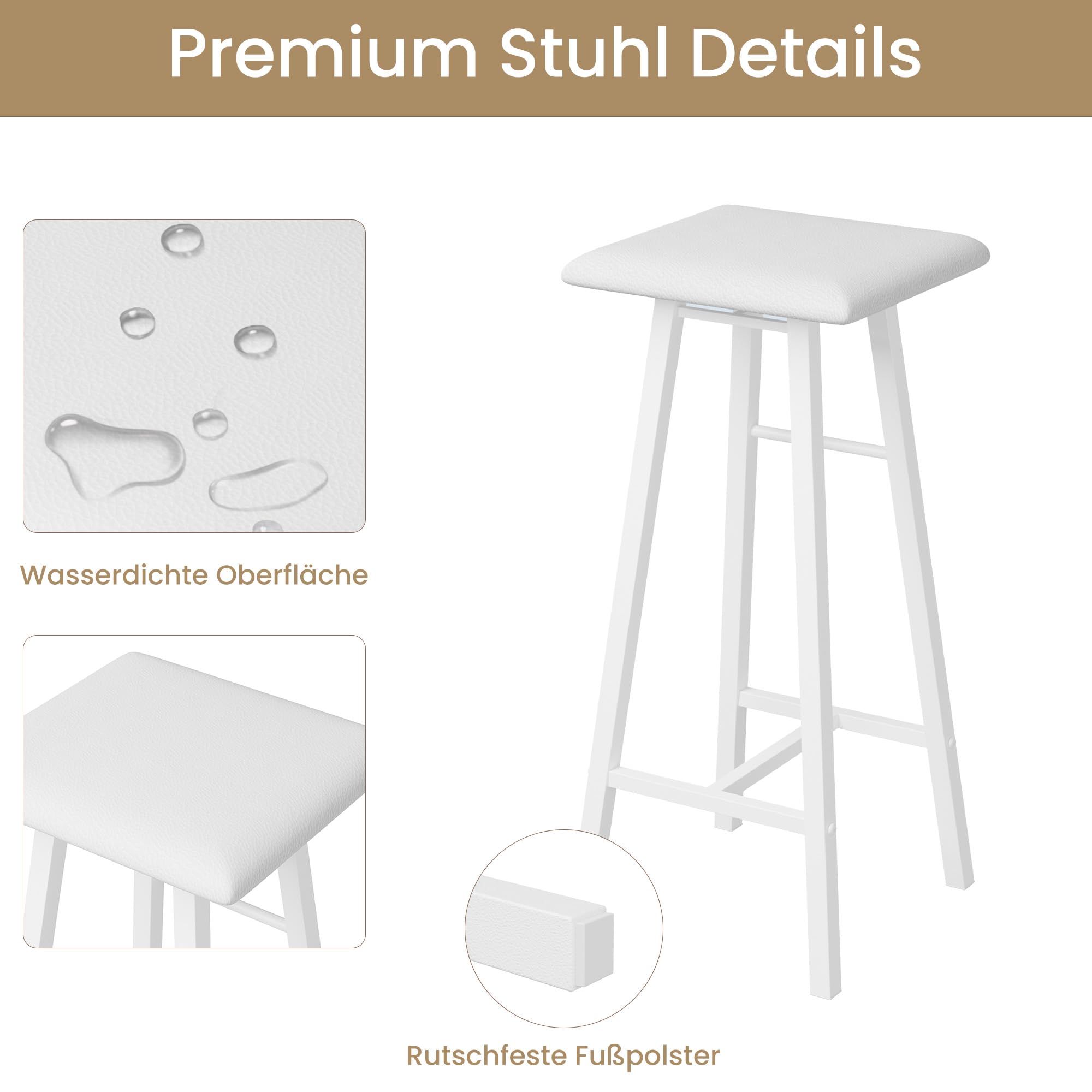 Litake Bartisch Set, Tresentisch mit 2 PU Barhocker, Esstisch Stehtisch mit Weinglashalter & Ablage, Küchentisch im Industrie-Stil, Stehtisch für Bar, Bistro & Wohnzimmer,Marmor Weiß
