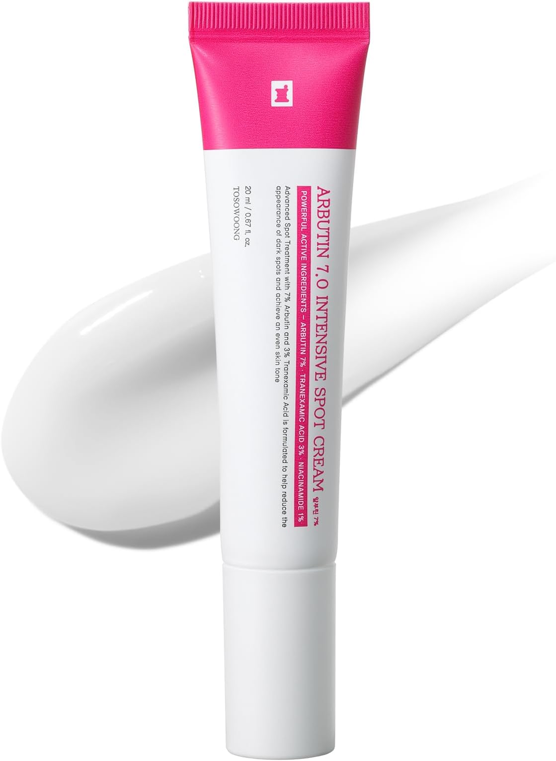 TOSOWOONG Arbutin 7% Intensive Spot Cream with 70,000ppm Arbutin, 3% Tranexamic Acid, 1% Niacinamide, Glutathione, Dark Spots, freckle, Blemishes, Anti-pigmentation, Korean Skin Care, 20ml, 0.67 fl.oz