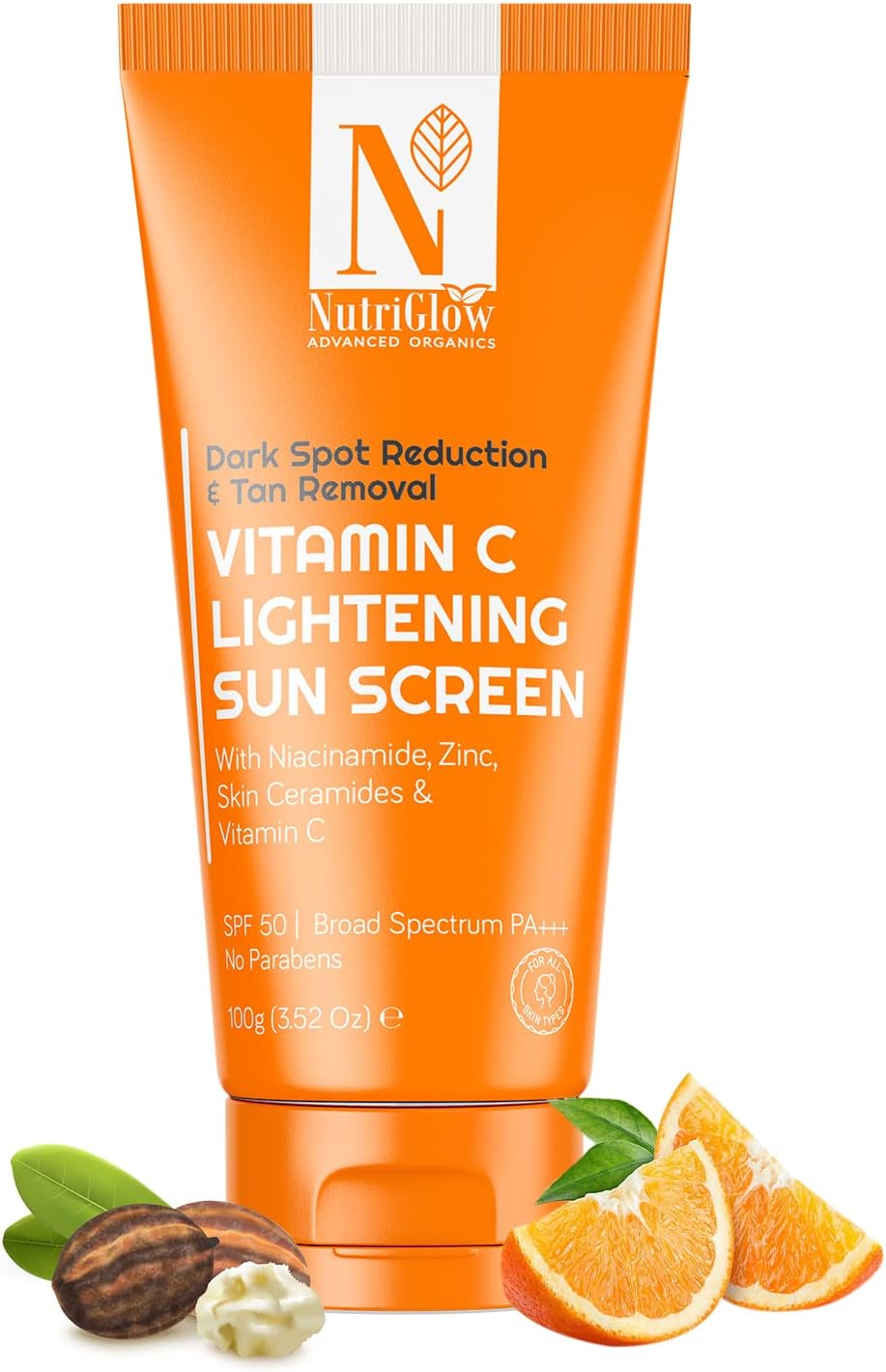 Advanced Organics Vitamin C Lightening Sunscreen SPF50 PA+++ for Sun Protection, Quick Absorb, All Skin Types, 3.5 Oz