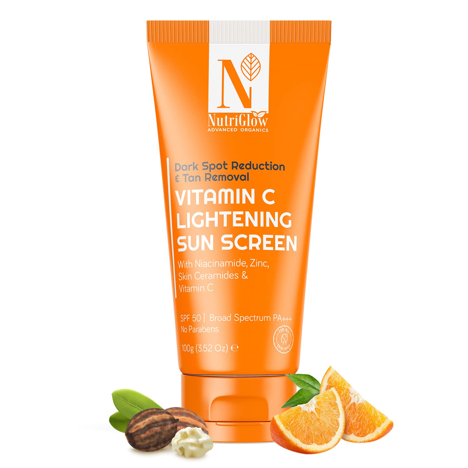Advanced Organics Vitamin C Lightening Sunscreen SPF50 PA+++ for Sun Protection, Quick Absorb, All Skin Types, 3.5 Oz
