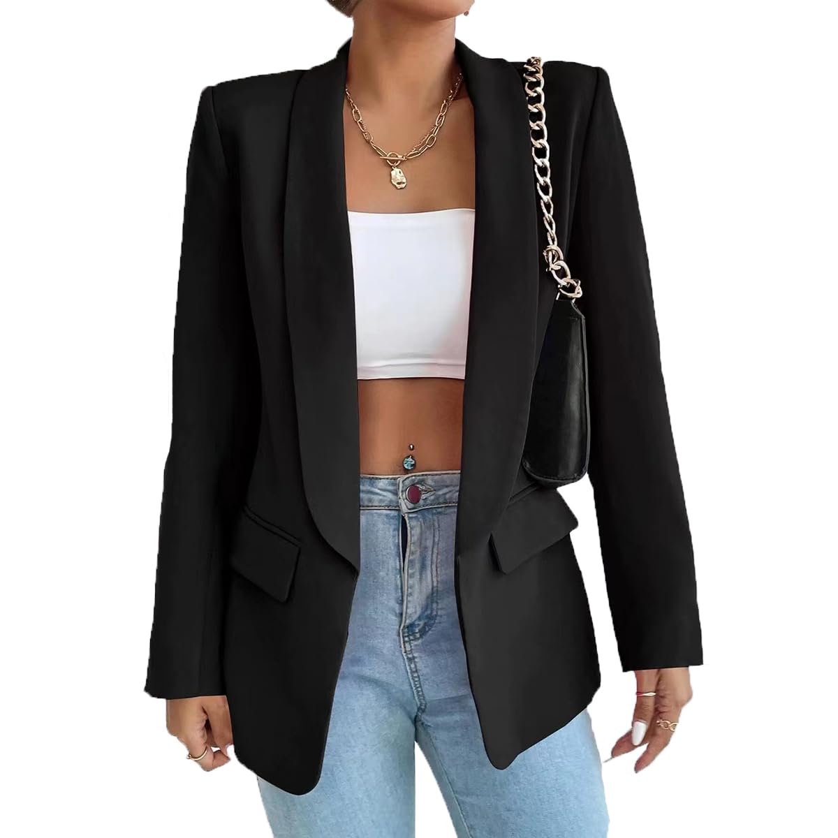 Femme Blazer Slim Fit Elégant à Manches Longues Costume à Revers Business Veste de Costume Tailleur Bureau d'affaires avec Poches Couleur Variétée