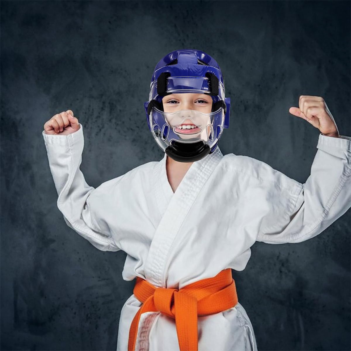 KOMBIUDA Casco Protettivo e Struttura Leggera in Plastica per Bambini da Taekwondo e Karate Imbottitura in Schiuma ad Alta Densità Blu per Allenamento e Sparring