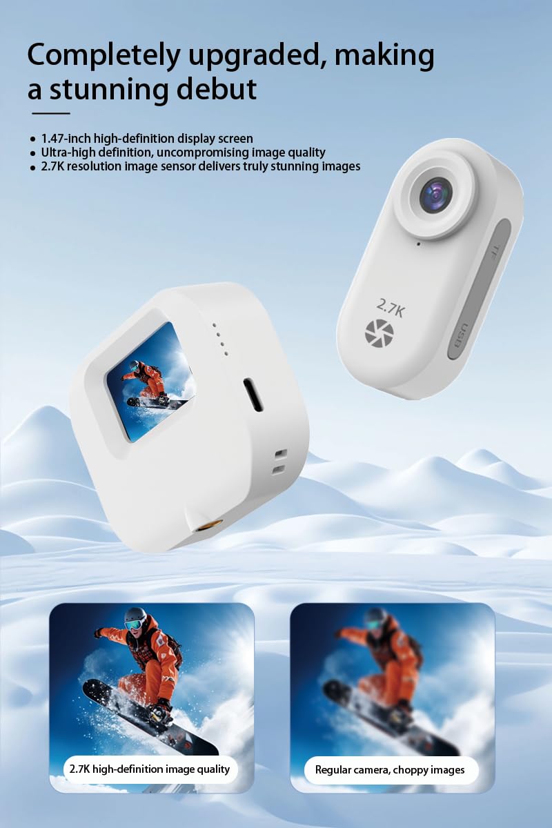 Mini caméra corporelle 2,7 K avec écran de 64 Go | Caméra d'action portable | Batterie 5 heures, support mains libres magnétique pour le travail, la sécurité, le sport, les animaux de compagnie, le