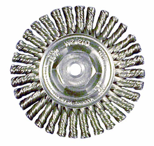 Image of Weiler 13132 Mini Roughneck 4 inch Stringer Bead Wire Wheel, .020 inch Stainless Steel Fill, M10X1.25 Nut, Made in the USA (Pack of 5)