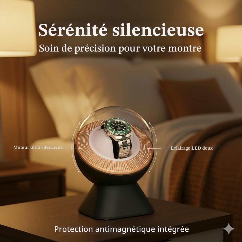 Remontoir de Montre Silencieux pour Rolex avec éclairage LED d'ambiance – Cadeau pour Homme, boîte de Rangement Automatique avec Un Coussin de Montre