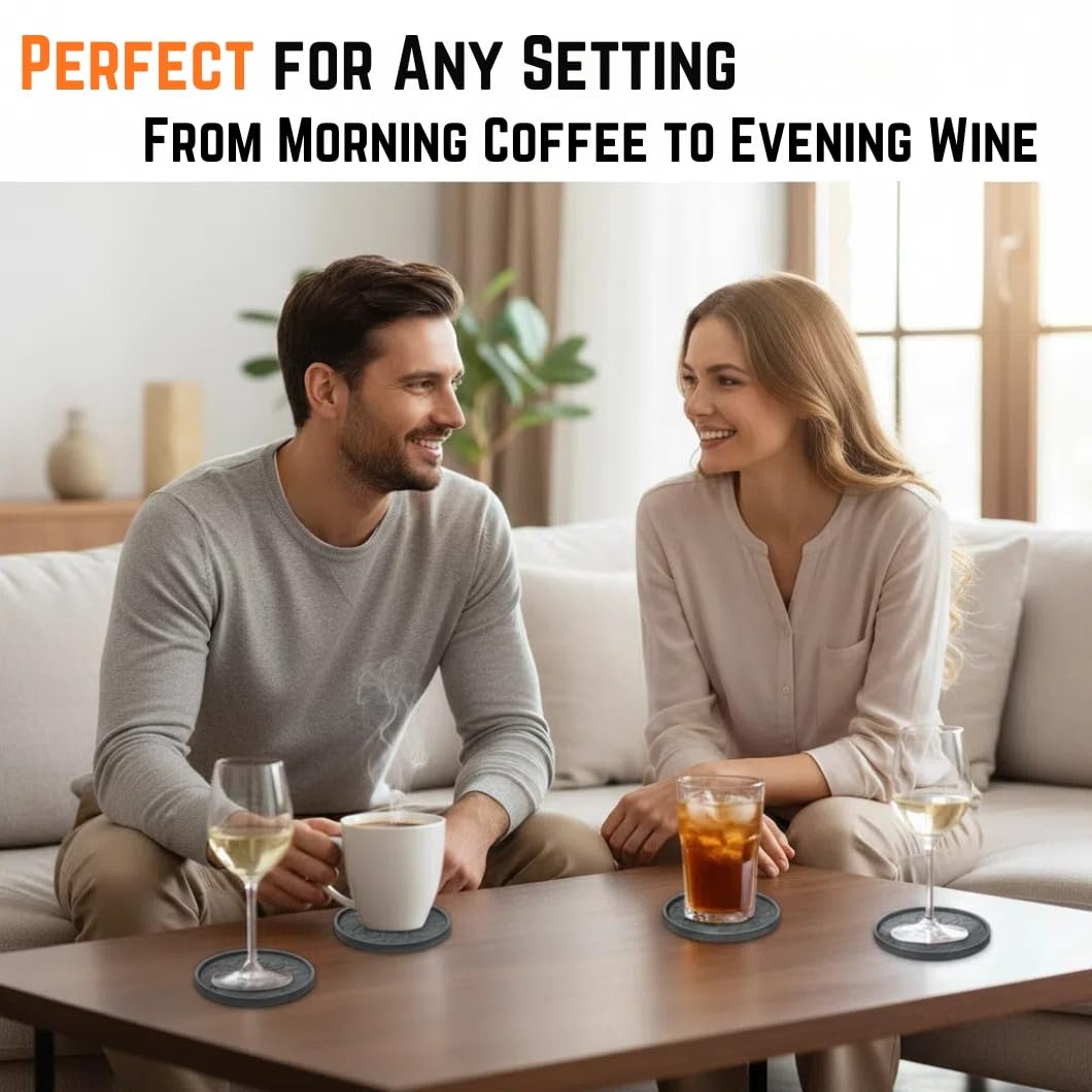 Sottobicchieri in Silicone con Supporto, Set da 6 Pezzi in Grigio, Antiscivolo e Resistenti al Calore, Lavabili in Lavastoviglie – Per Bevande, Caffè, Tazze, Cucina, Bar e Soggiorno, Protezione Tavolo