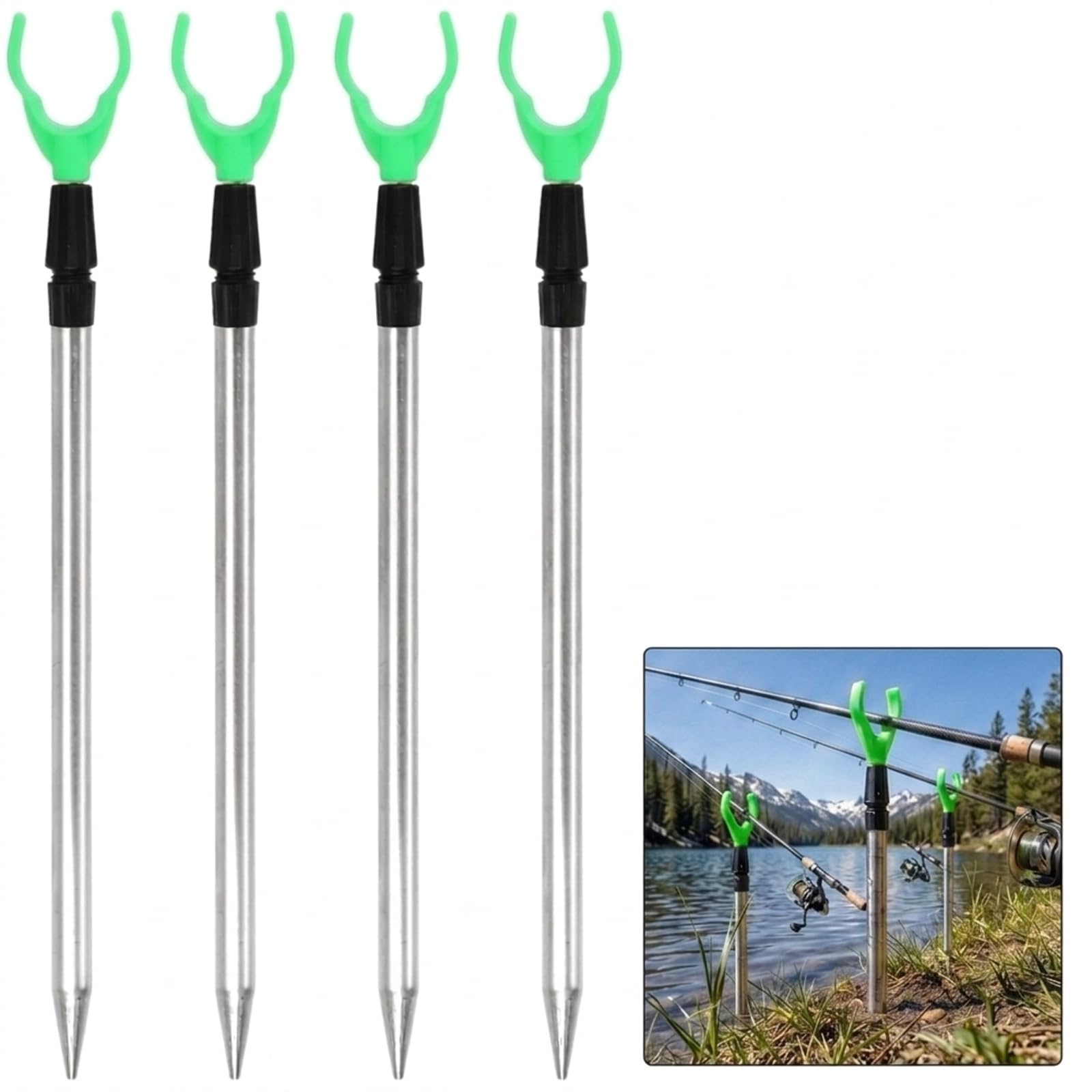 DEFIYEAR 4PCS Fishing Rod Rest Stand Holder Bank Sticks Holders For Fishing, Adjustable Telescopic 35-50cm Aluminum Alloy Set Sea Lake River Anglers