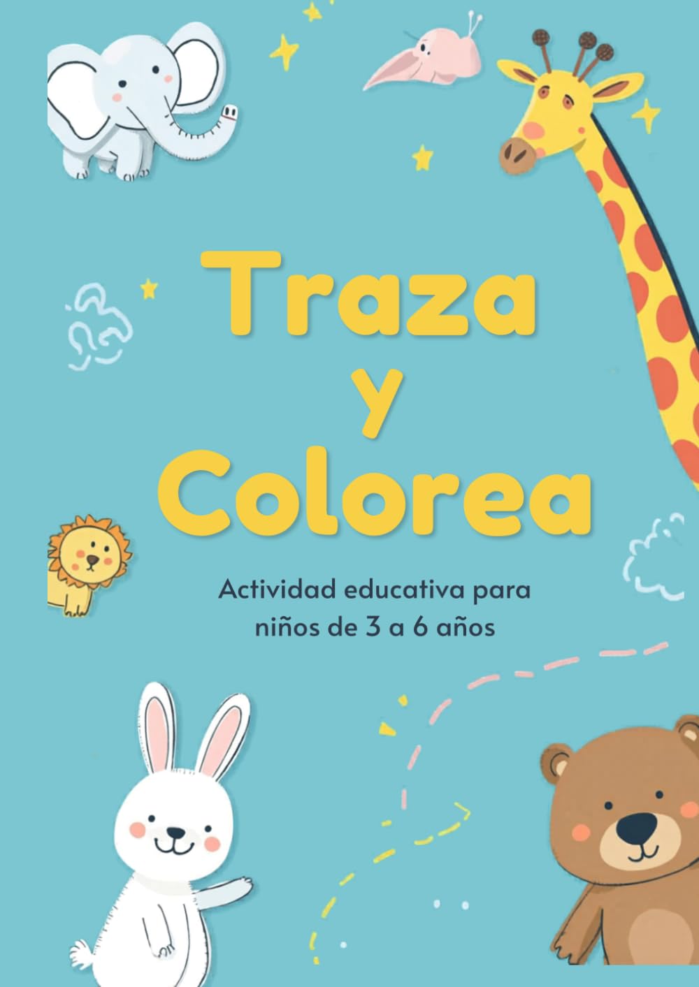 Traza y colorea animales para niños de 3-6 años: Ilustraciones claras y sencillas de animales para colorar, fomentar la autonomía y aprender mientras se divierten