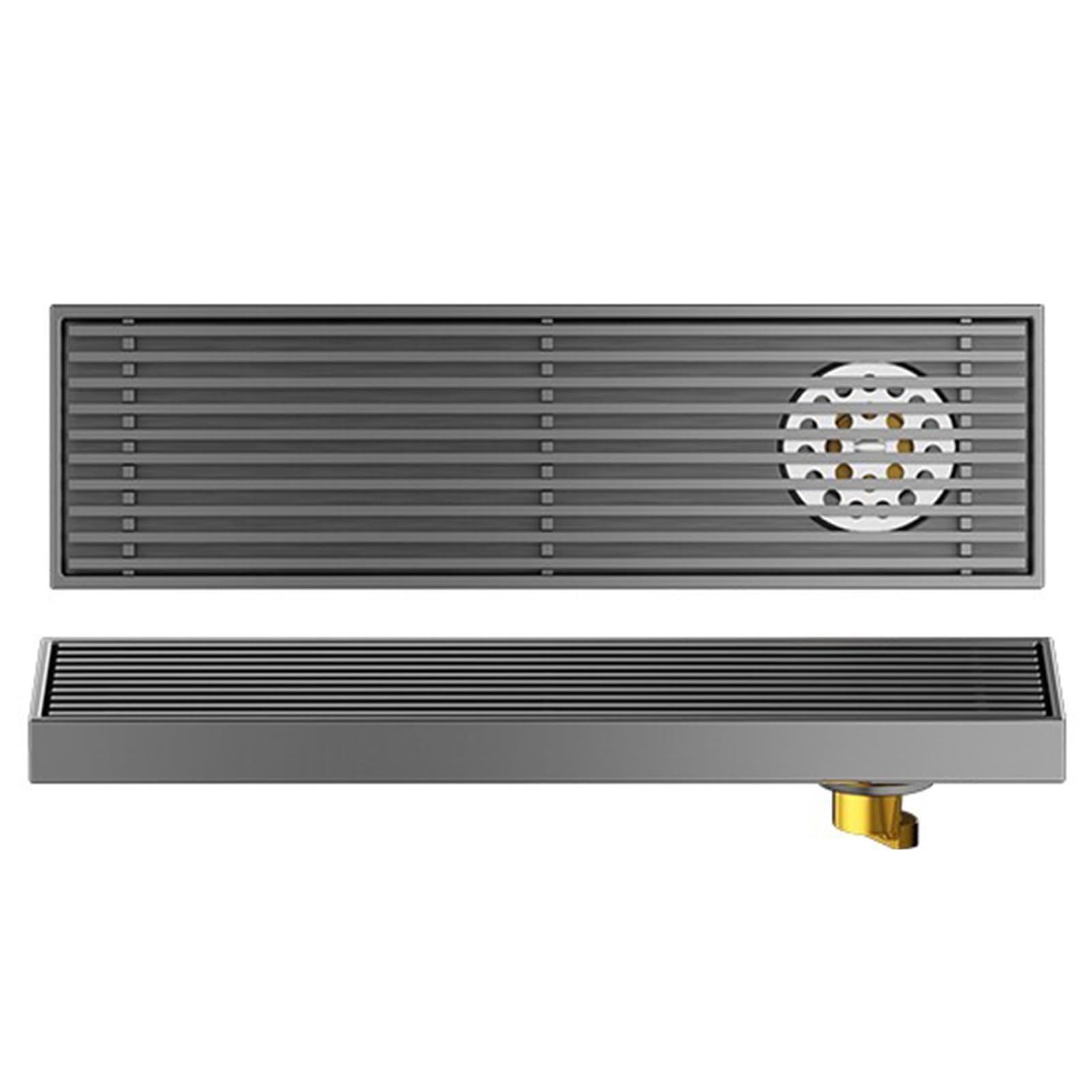 KLGFBDC Linear Shower Drain with Hair Strainer, Floor Drain for Kitchen Bathroom Garage, Rectangular Drainage Channel