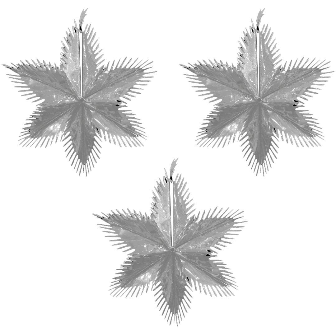 Shiny Silver Starburst Christmas Wall Hanging Foil Xmas Ceiling Foil Décor for Party Size- 60cm (Pack of 3 Silver Starburst)