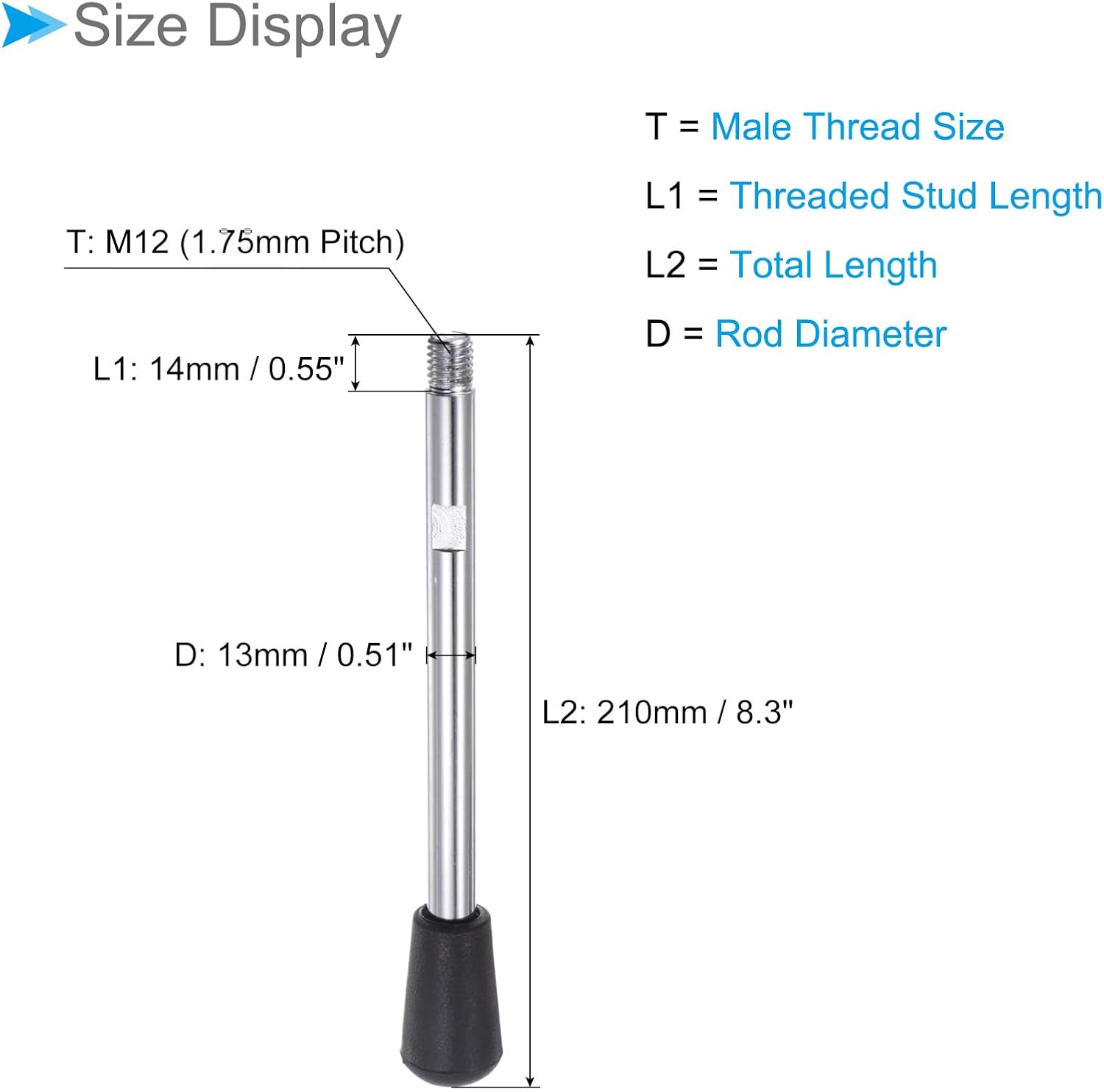 Revolving Crank Clamping Handle, M12 Male Thread 210mm Length, Chrome Plated Long Arm Handwheel Handle Knob Black - (Applications: for Lathe Machinery), 4-Pieces