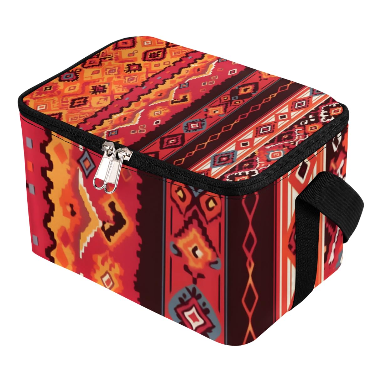 Lunch Bags for Women Men 9 Cans,Geometric Ethic Style Hot & Cold Food Delivery Bag Insulated Grocery Bag Insulated Lunch Box Boho Cooler Bag for Office Work Picnic Beach